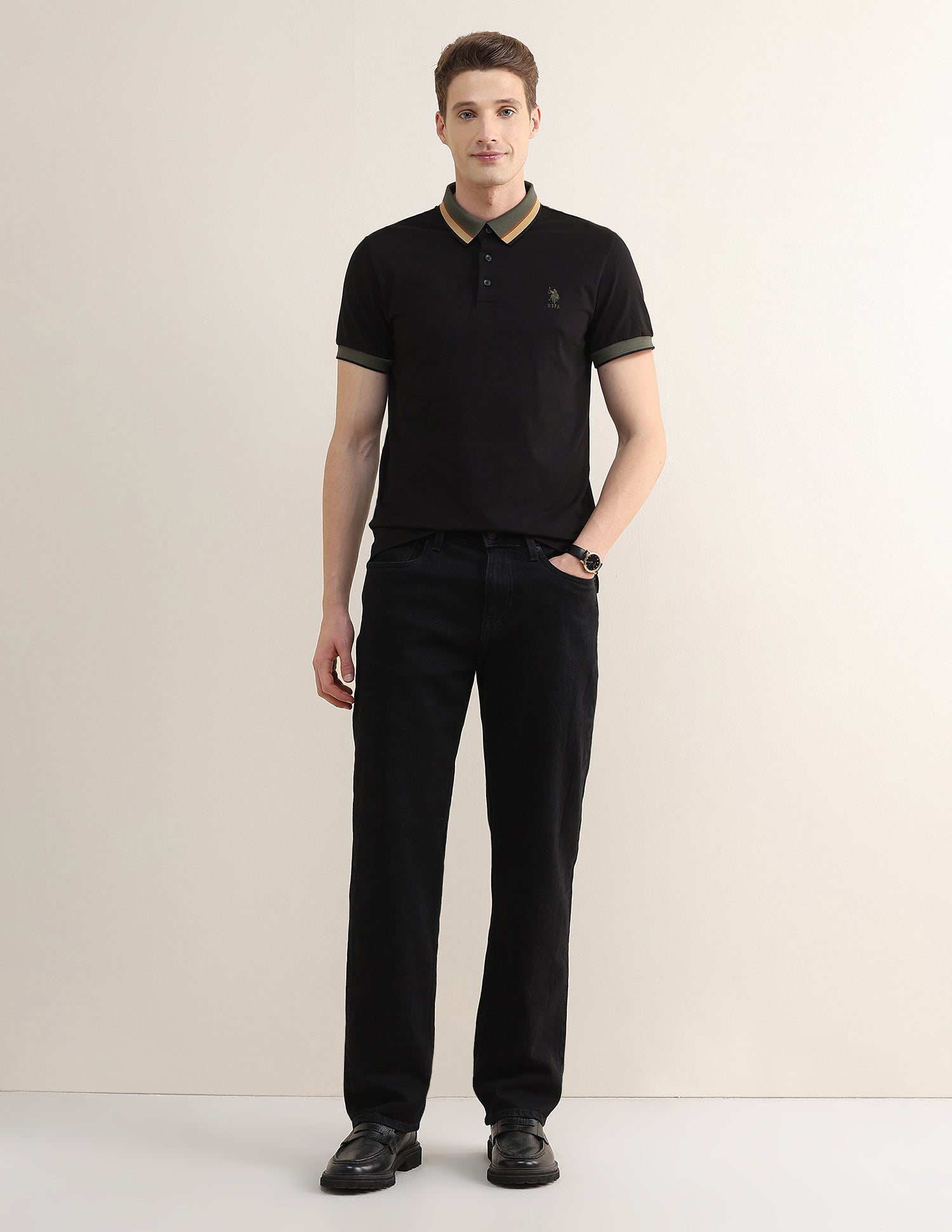 Solid Slim Fit Polo Shirt Black - U.S. Polo Assn. India | Large