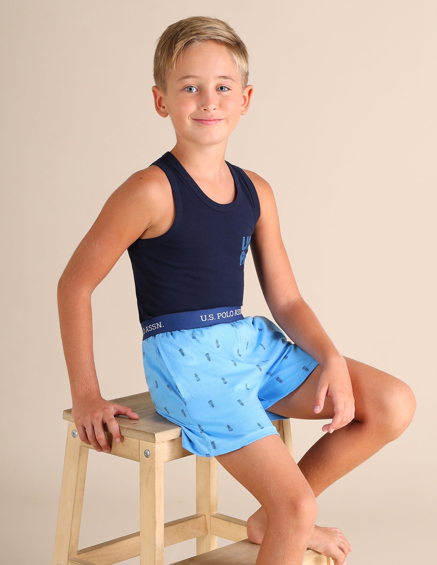 Pineapple Print EKX01 Lounge Shorts - Pack Of 2 Light Blue and Navy - U.S. POLO ASSN. | Large