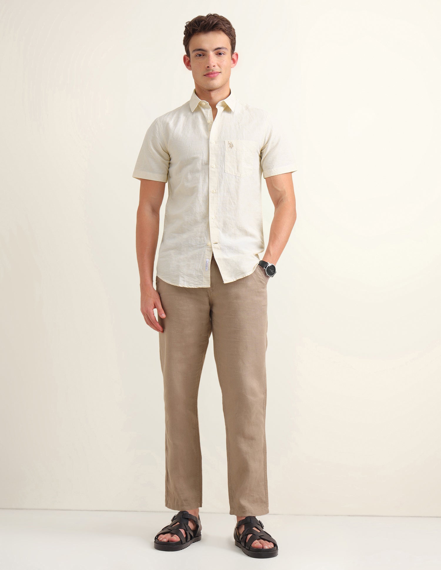 Solid Regular Fit Shirt Beige - U.S. Polo Assn. India | Large