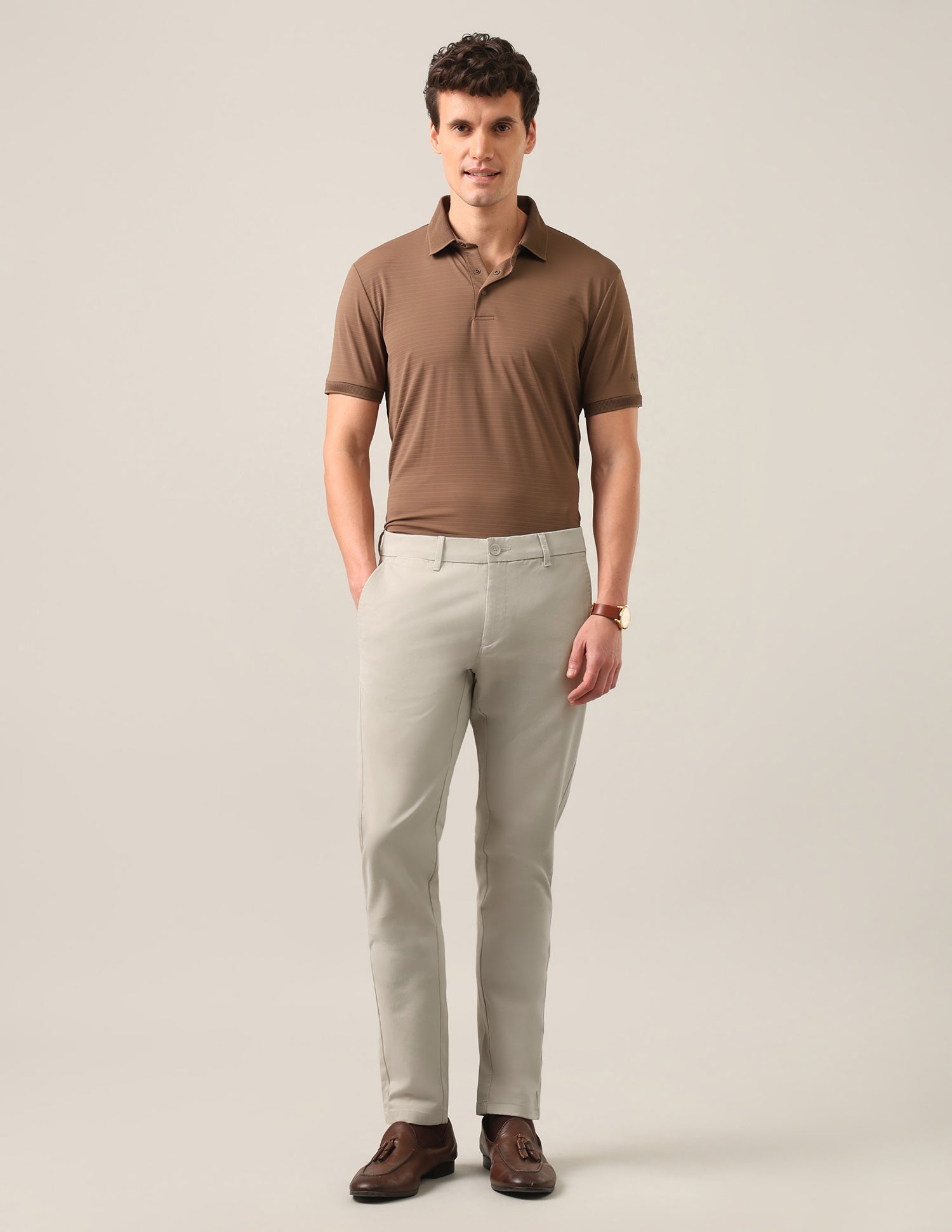 Austin Slim Fit Twill Trousers Stone - U.S. Polo Assn. India | Large