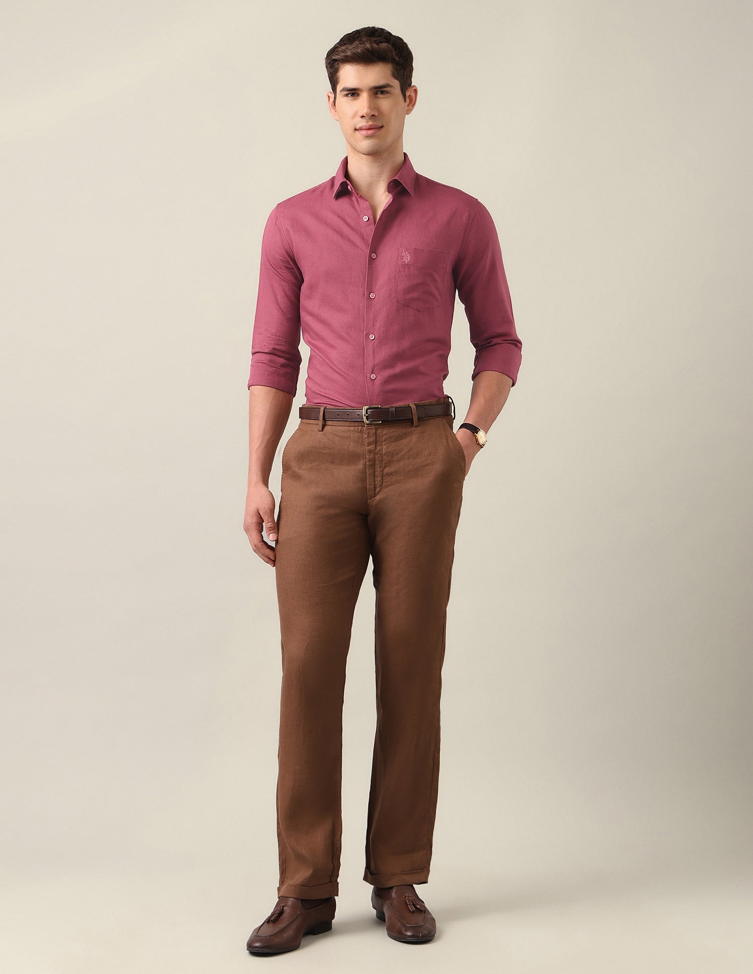 Tailored Fit Solid Shirt Maroon - U.S. Polo Assn. India | Large