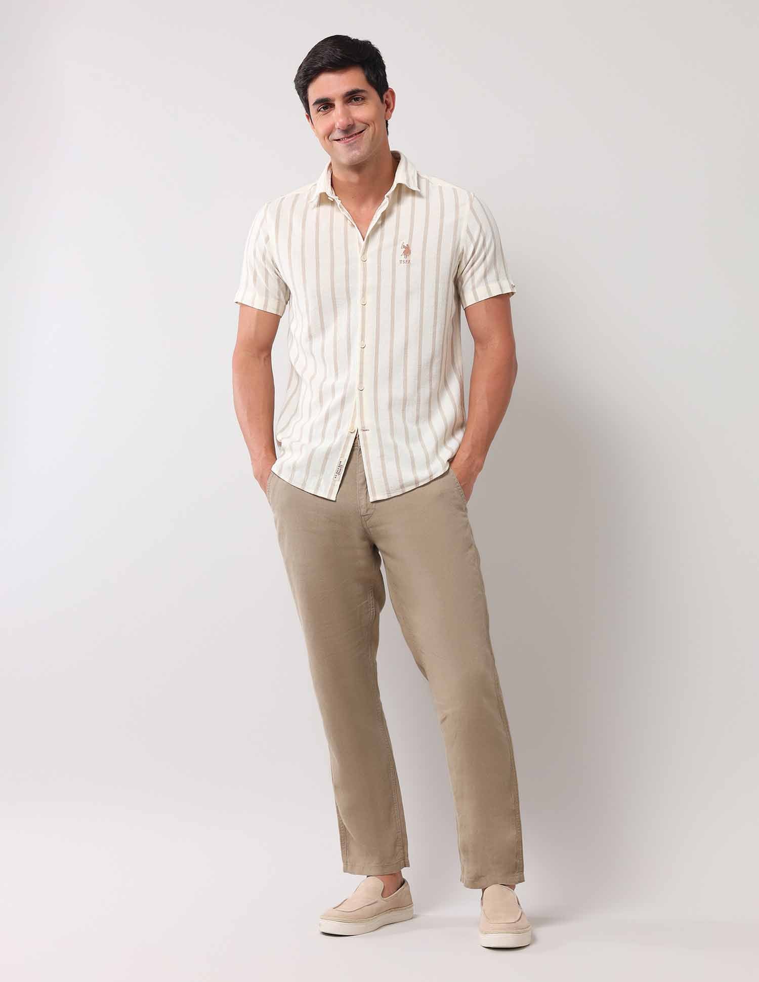 Regular Fit Vertical Striped Shirt Ecru - U.S. Polo Assn. India | Large