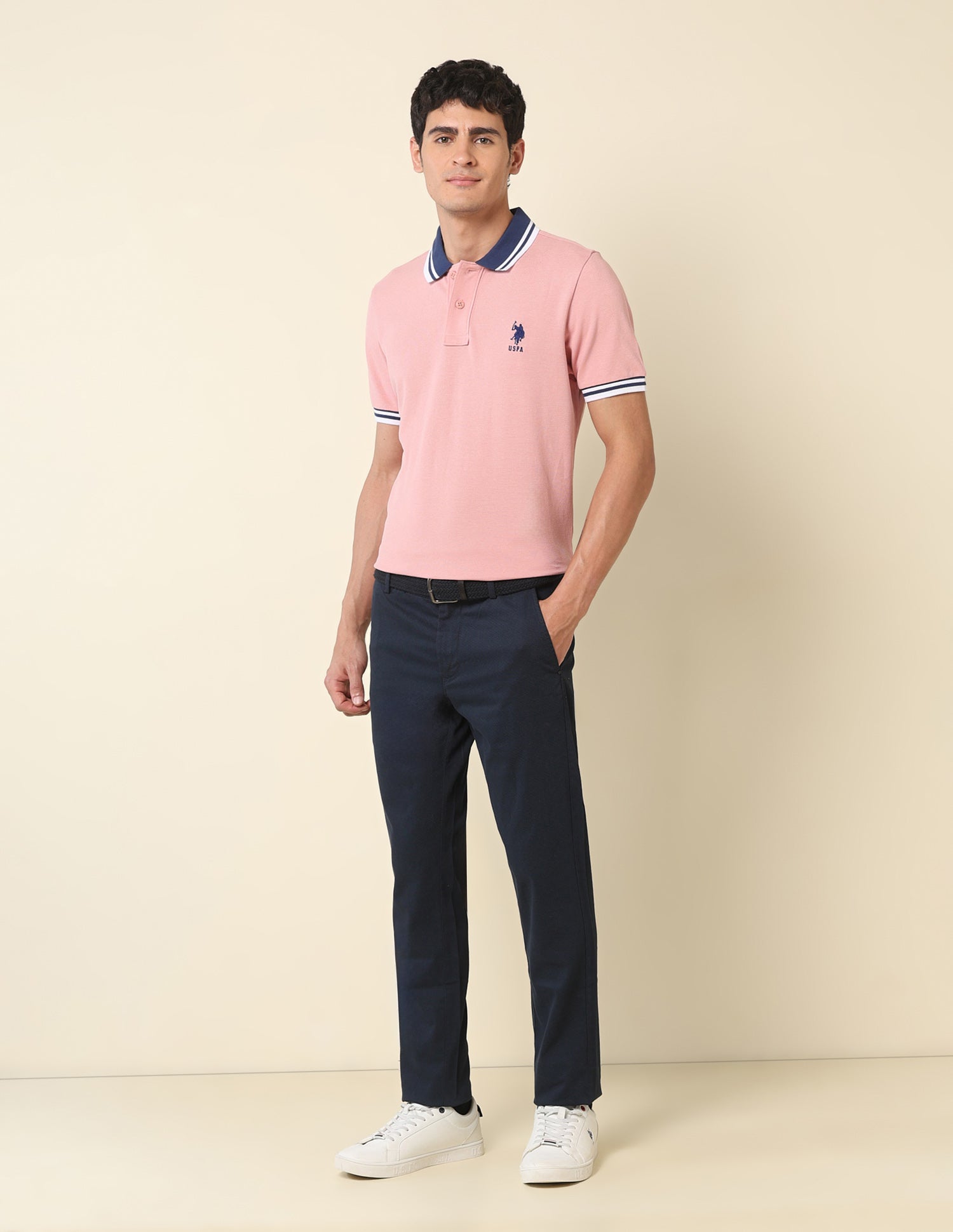 Pure Cotton Slim Fit Classic Polo Shirt Light Pink - U.S. Polo Assn. India | Large