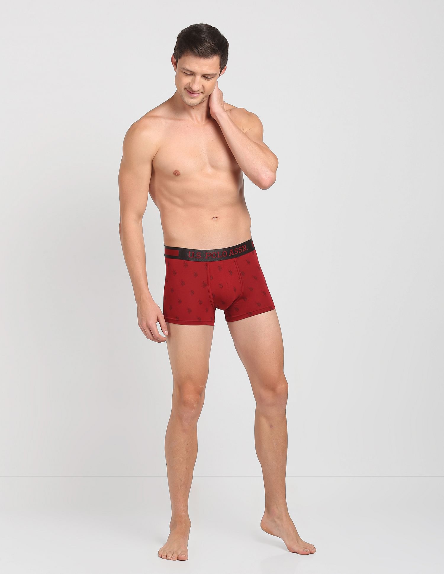 Mid Rise Brand Print PT002 Premium Trunks - Pack Of 1 Deep Red - U.S. POLO ASSN. | Large