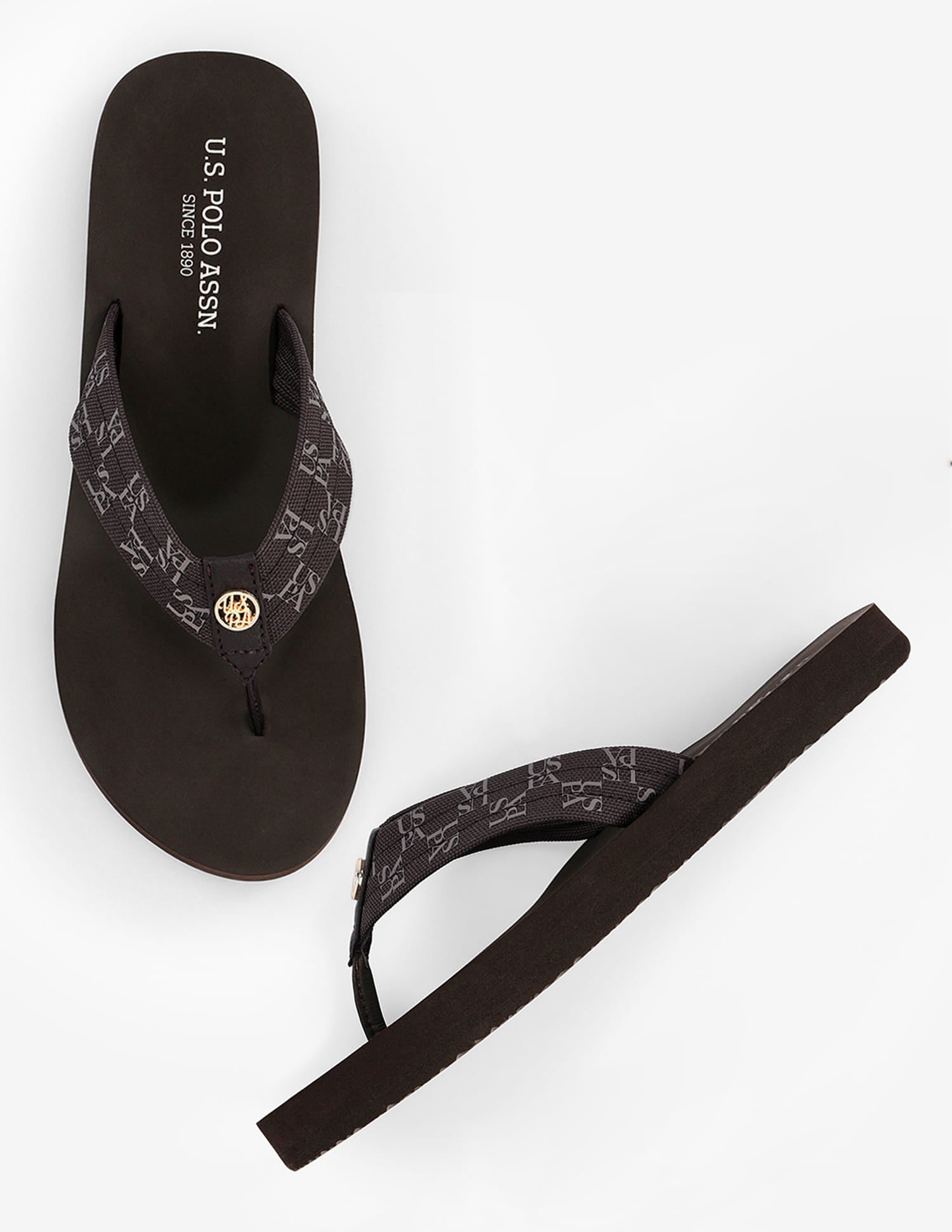 Brand Printed Rin Flip Flops Brown - U.S. Polo Assn. India | Large