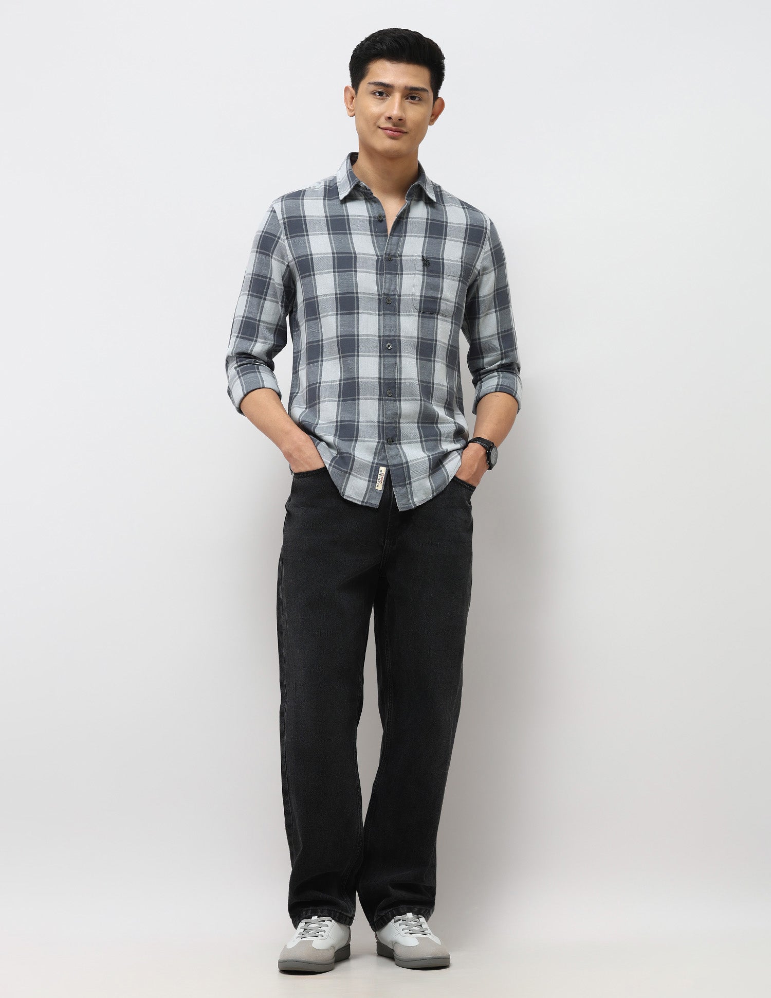 Plaid Checked Twill Shirt Light Grey - U.S. Polo Assn. India | Large