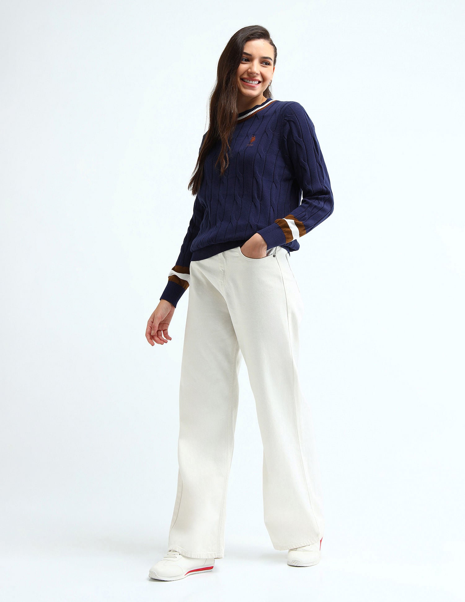 Regular Fit Cable Knit Sweater Navy - U.S. POLO ASSN. | Large