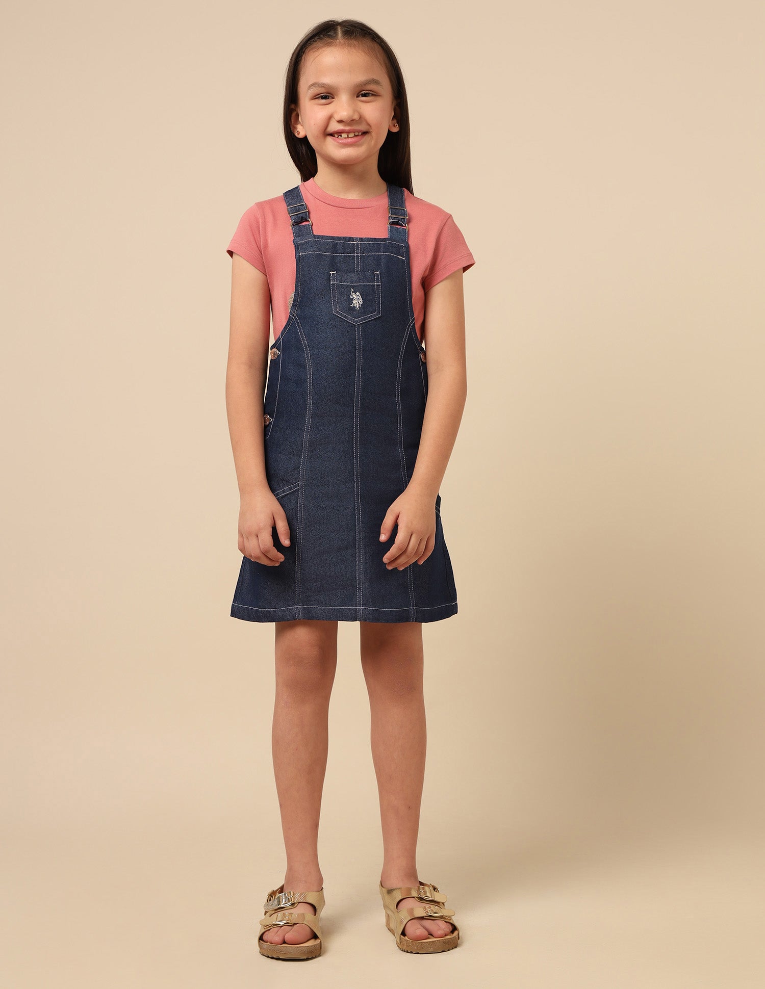 Girls Solid Dungaree Dress Dark Blue - U.S. POLO ASSN. | Large