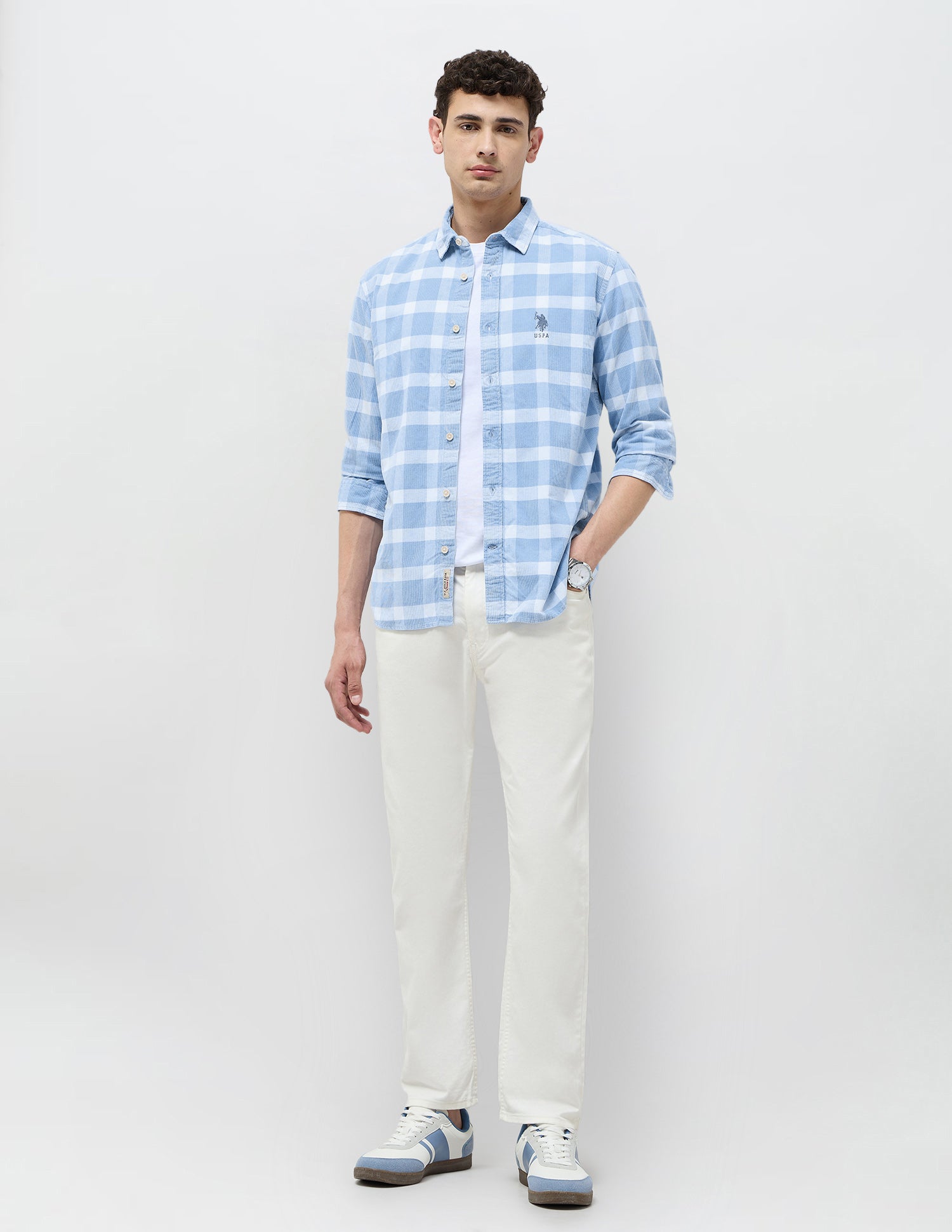 Buffalo Checked Corduroy Shirt Light Indigo - U.S. POLO ASSN. | Large