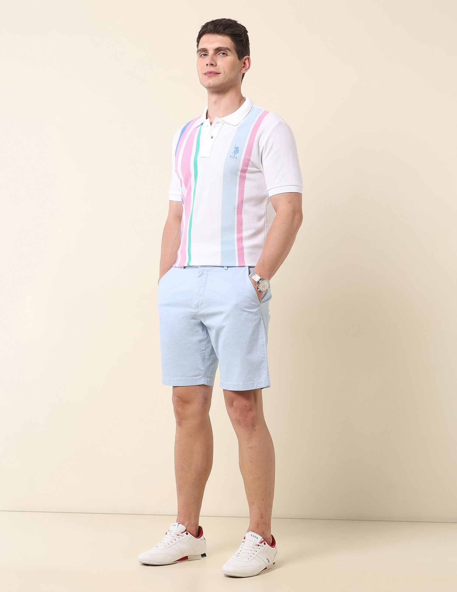 Vertical Striped Summer Splash Polo Shirt White - U.S. Polo Assn. India | Large