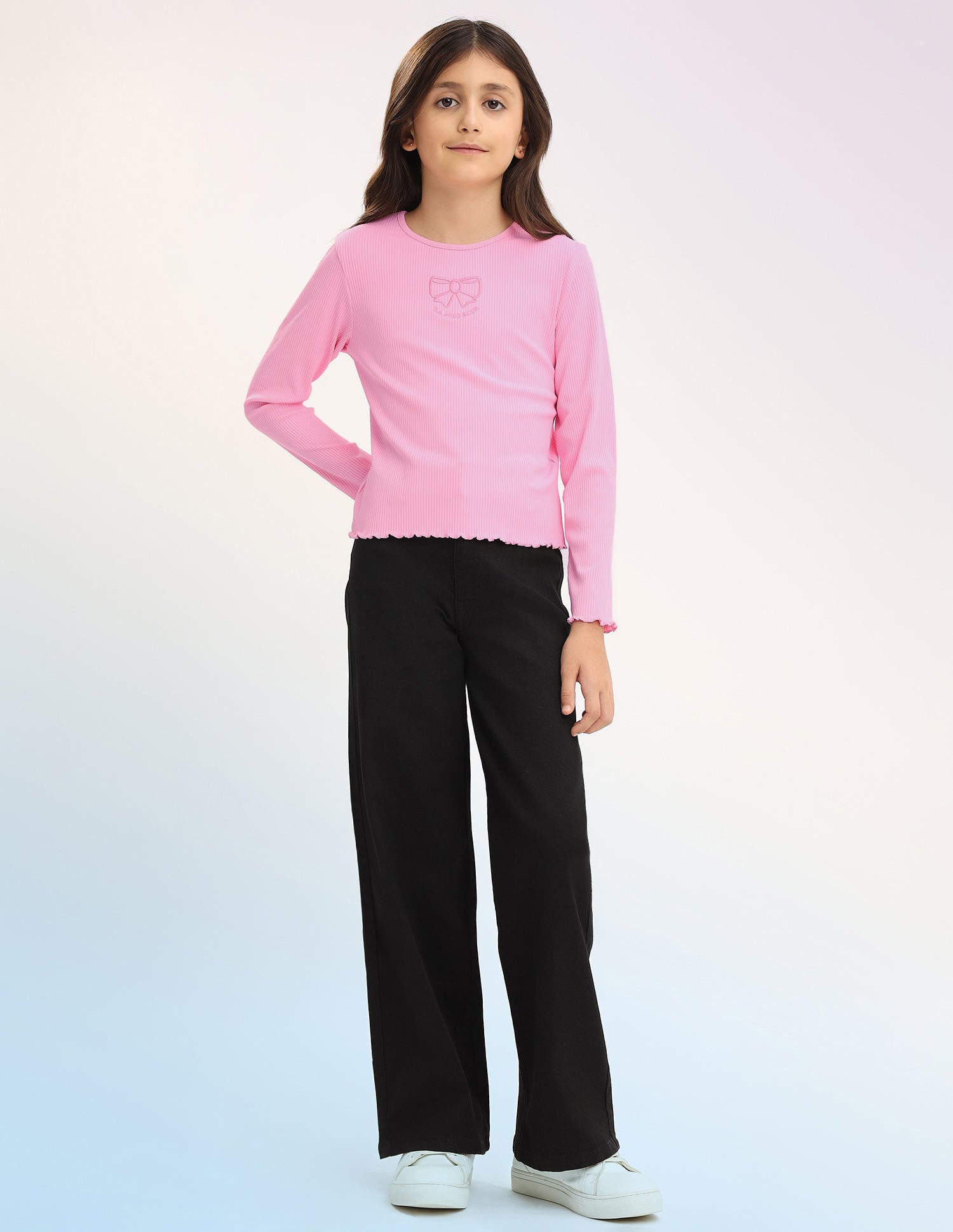 Girls Patterned Knit Regular Fit T-Shirt Pink - U.S. POLO ASSN. | Large