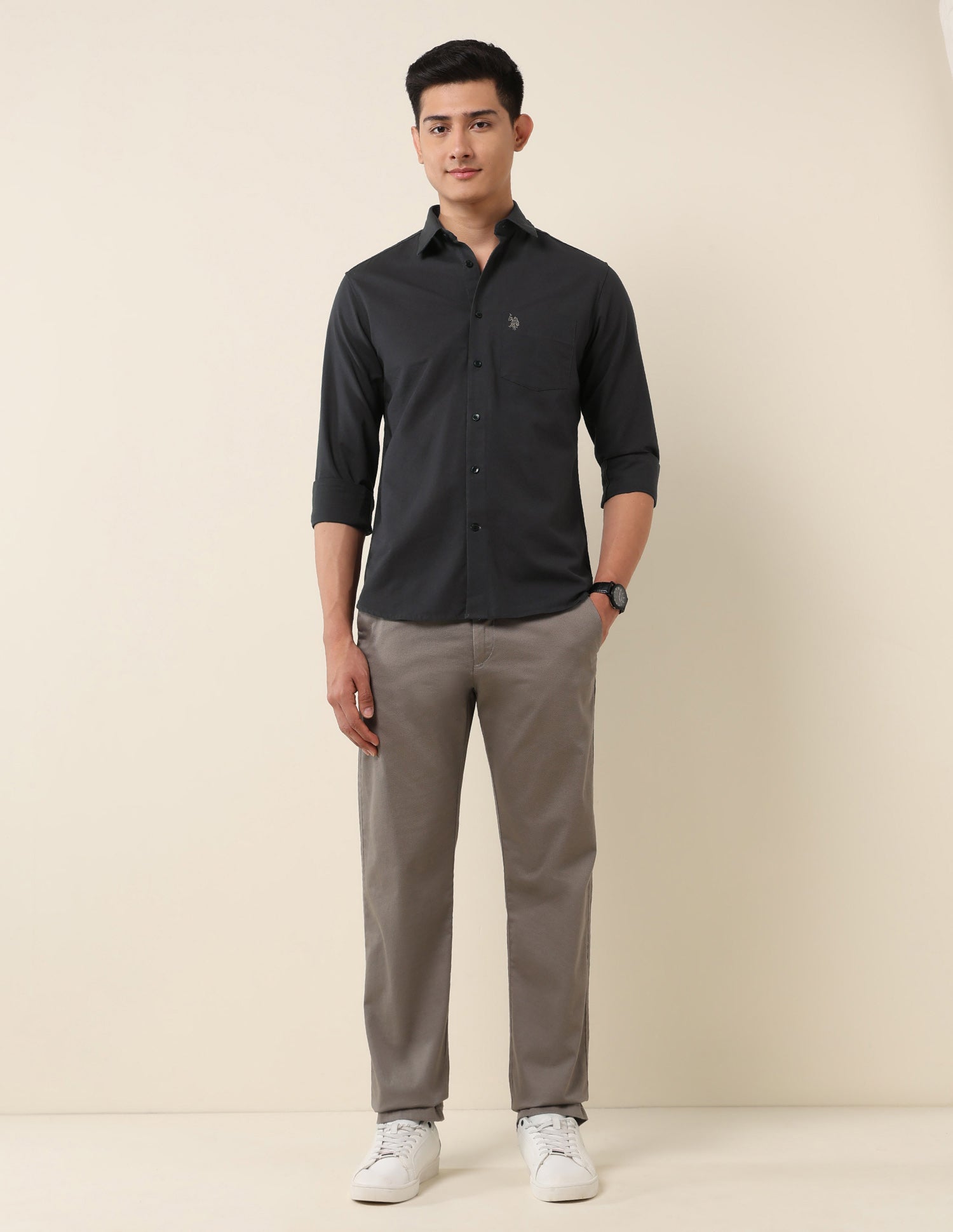 Tailored Fit Twill Shirt Dark Grey - U.S. Polo Assn. India | Large