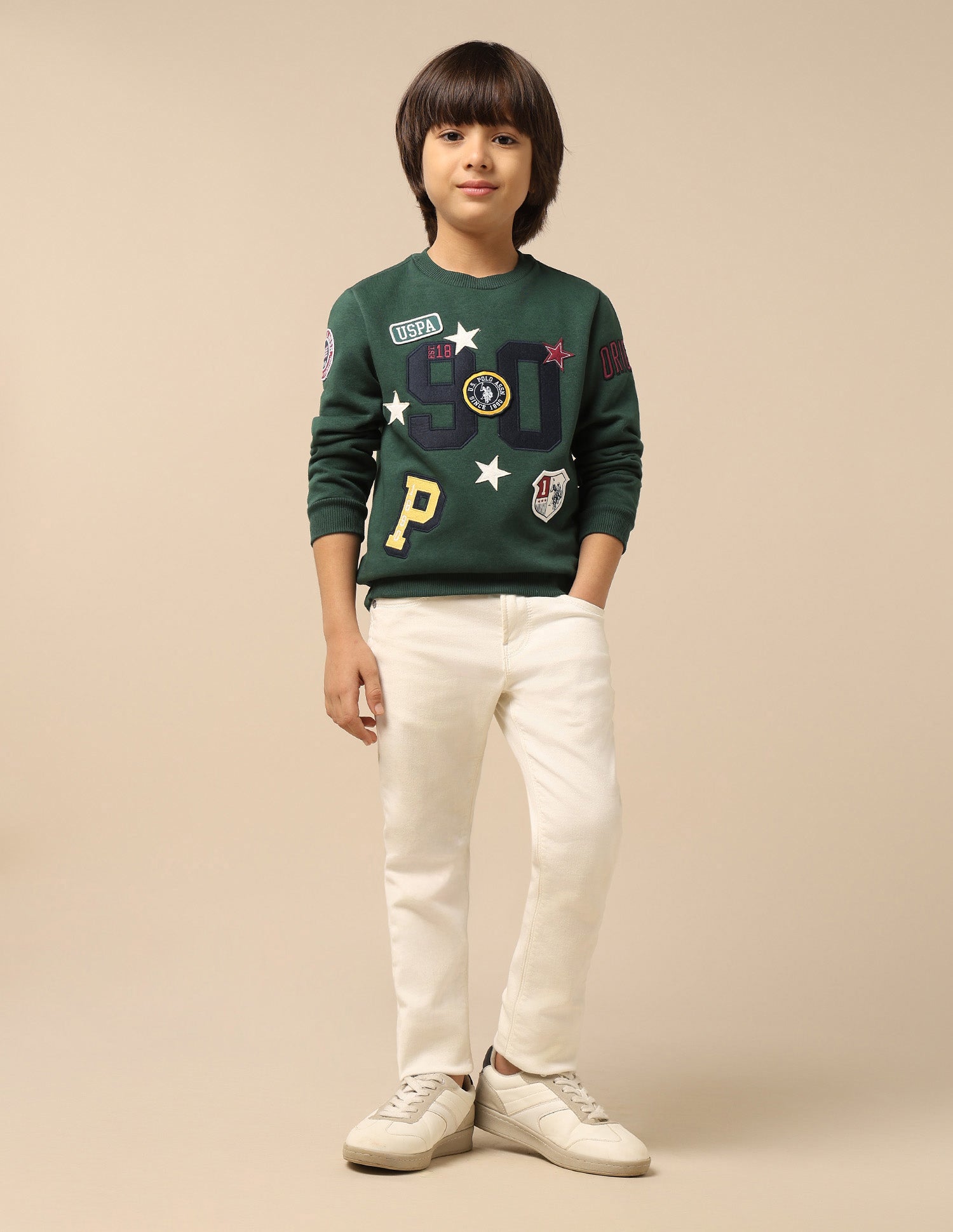 Boys Appliqued Regular Fit Sweatshirt Dark Green - U.S. POLO ASSN. | Large