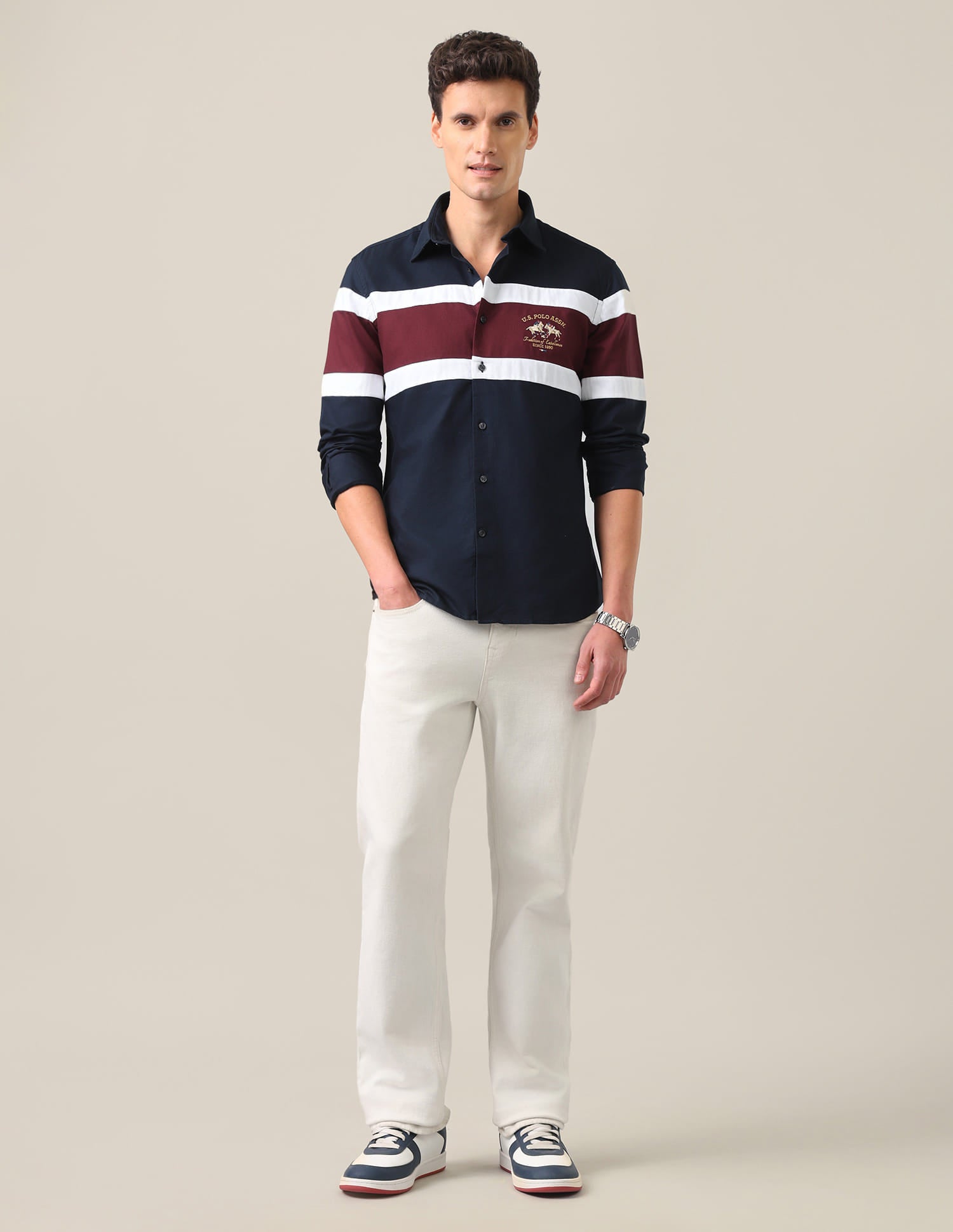 Colour Blocked Tailored Fit Shirt Navy Blue - U.S. Polo Assn. India | Large