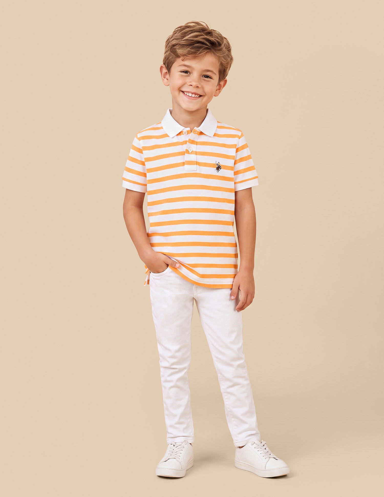 Horizontal Striped Regular Fit Polo Shirt Light Orange - U.S. Polo Assn. India | Large