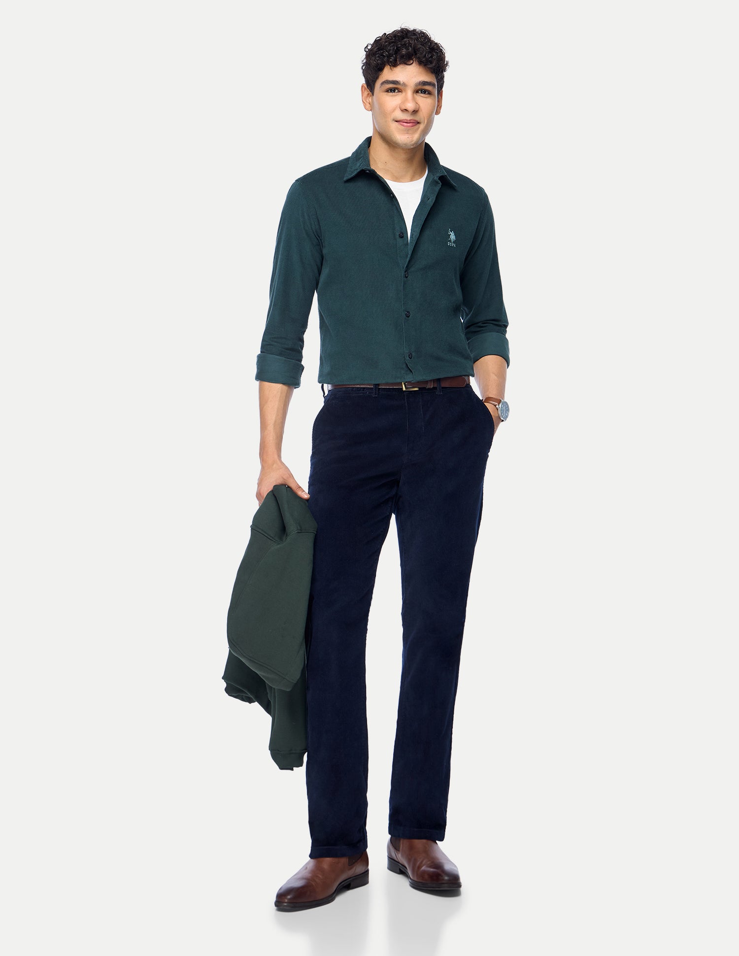 Corduroy Regular Fit Shirt Dark Teal - U.S. Polo Assn. India | Large