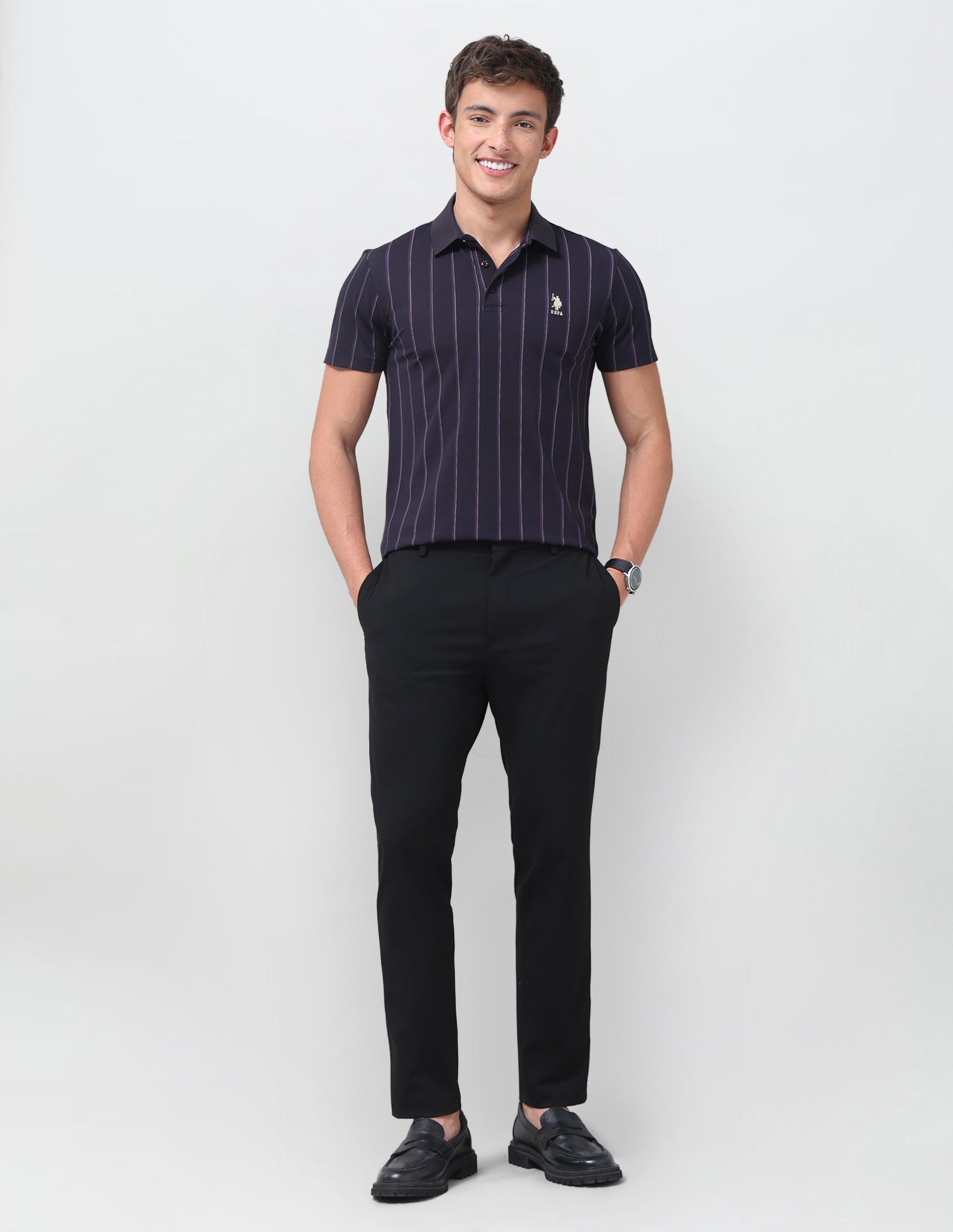 Vertical Striped Slim Fit Polo Shirt Dark Purple - U.S. Polo Assn. India | Large