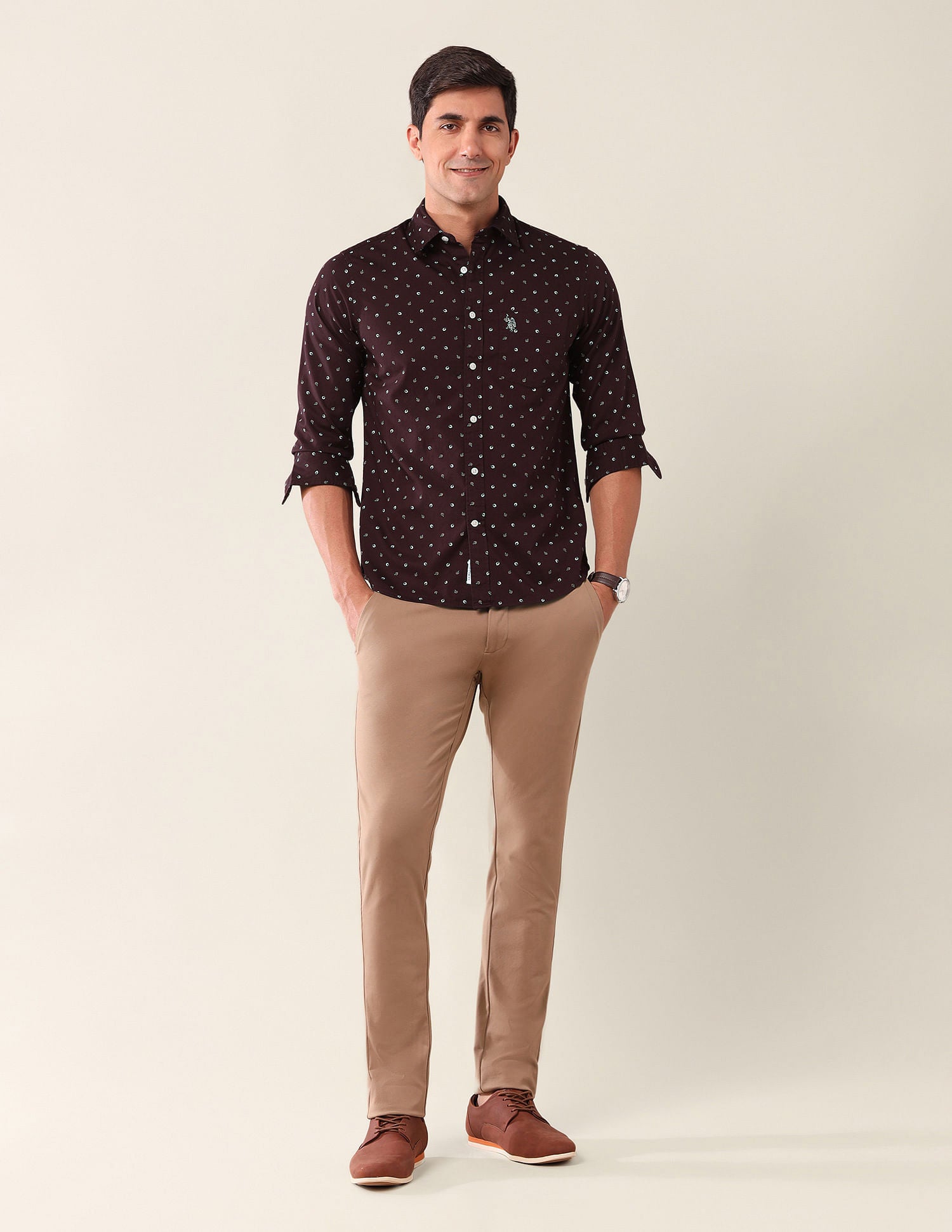 Tailored Fit Printed Shirt Burgundy - U.S. Polo Assn. India | Large