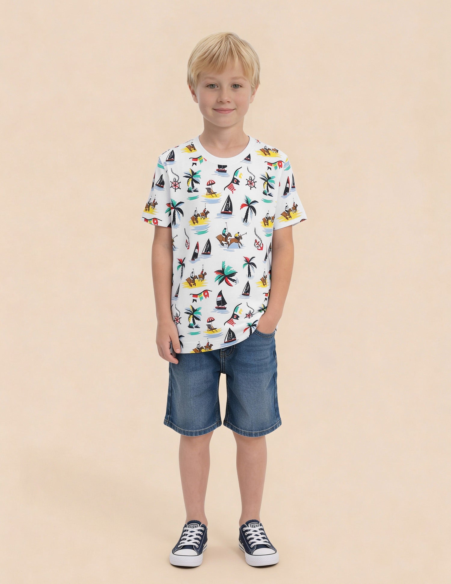 Boys Graphic Printed Regular Fit T-Shirt White - U.S. Polo Assn. India | Large