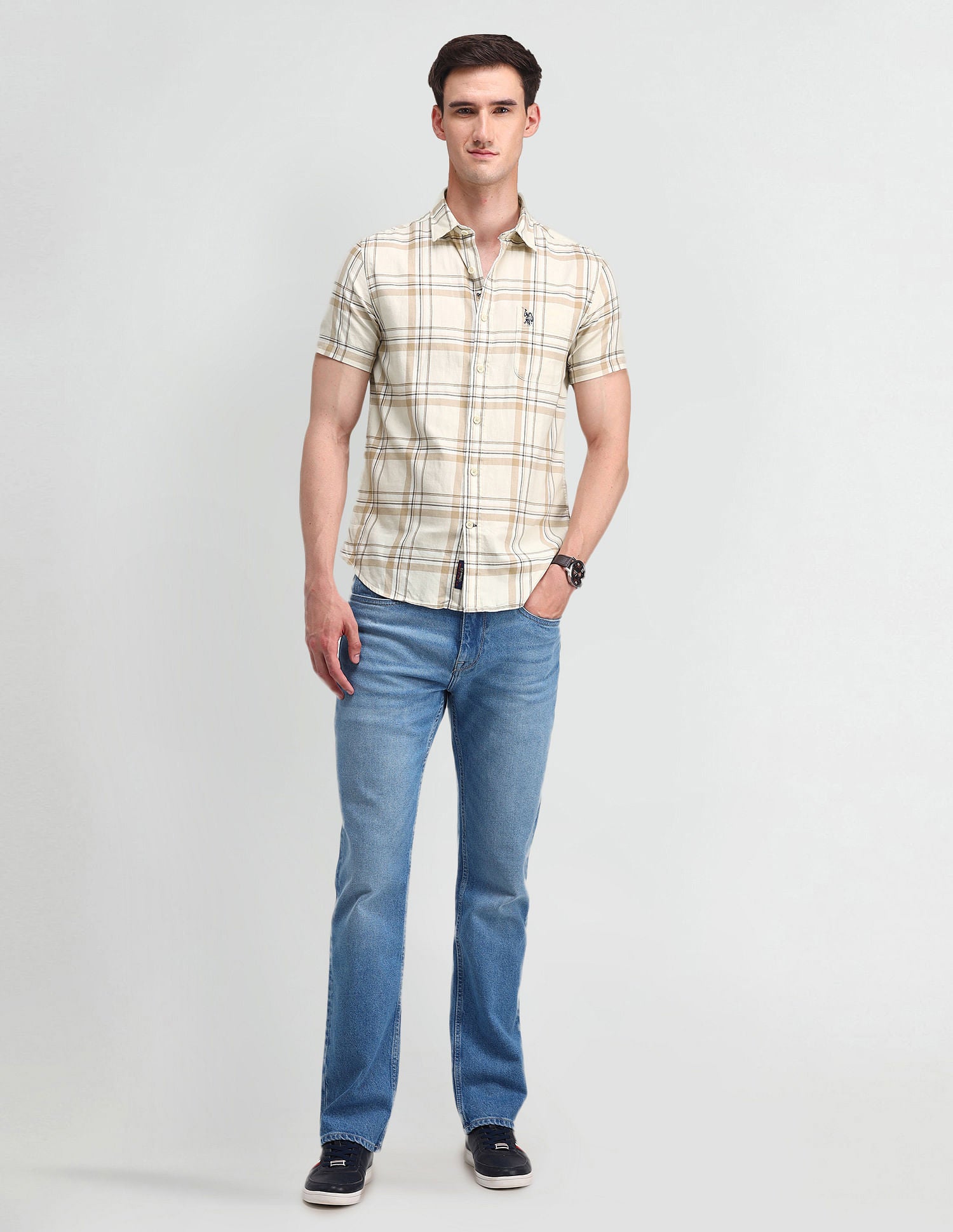 Tartan Checked Slim Fit Shirt Ecru - U.S. Polo Assn. India | Large