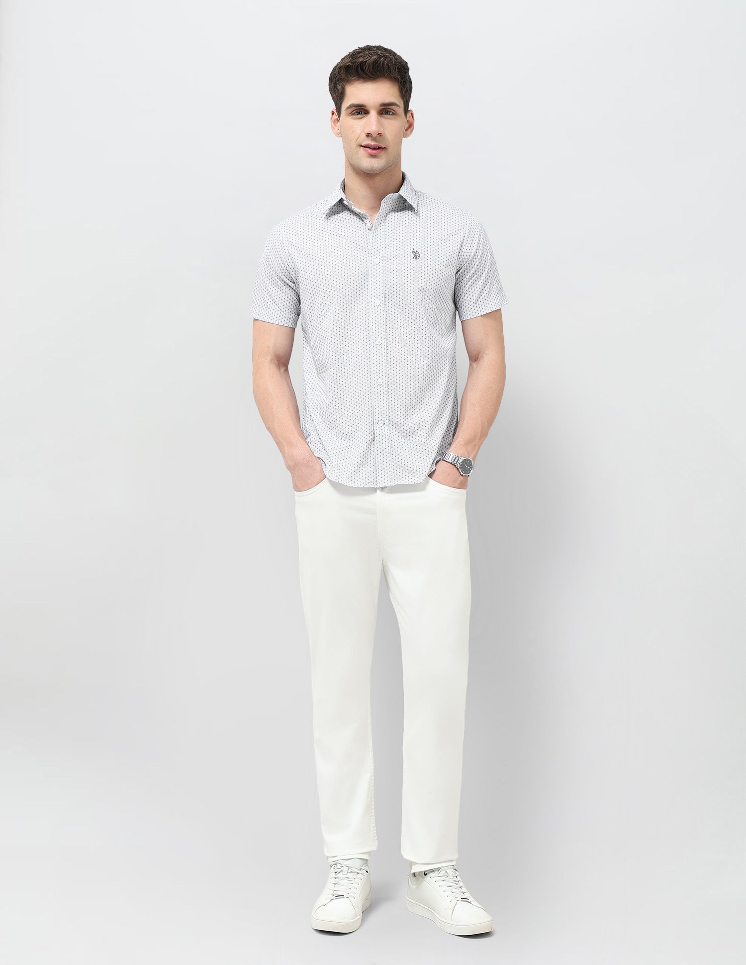 Geometric Printed Tailored Fit Shirt Grey - U.S. POLO ASSN. | Large