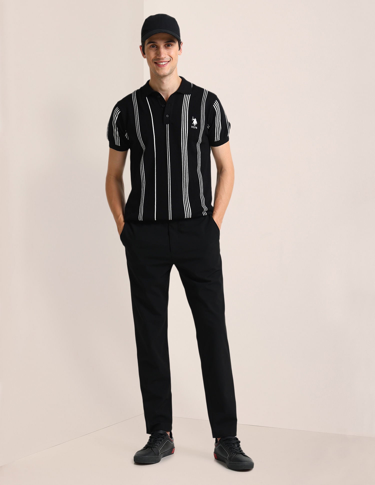 Slim Fit Vertical Stripe Polo Shirt Black - U.S. POLO ASSN. | Large