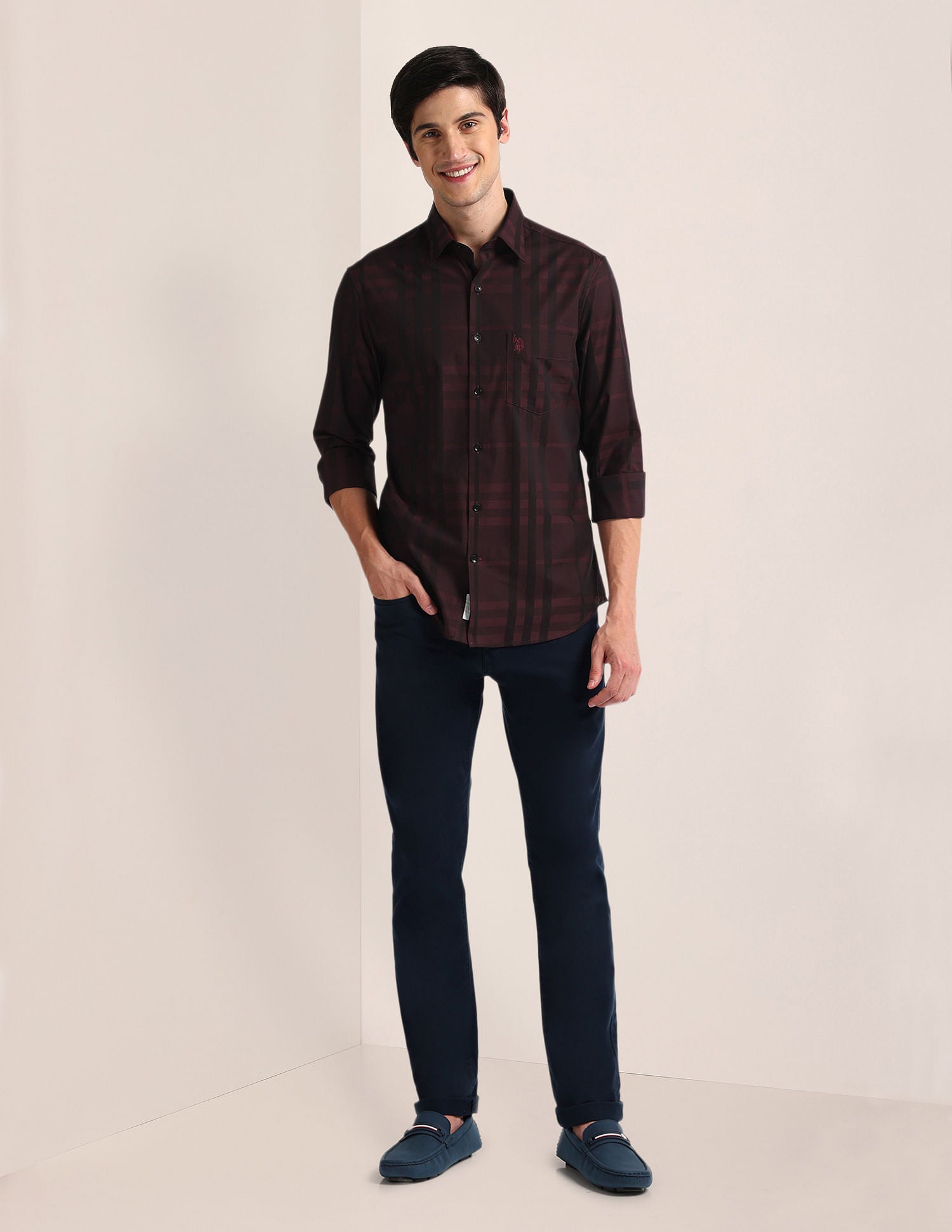 Tartan Check Tailored Fit Shirt Wine - U.S. Polo Assn. India | Large