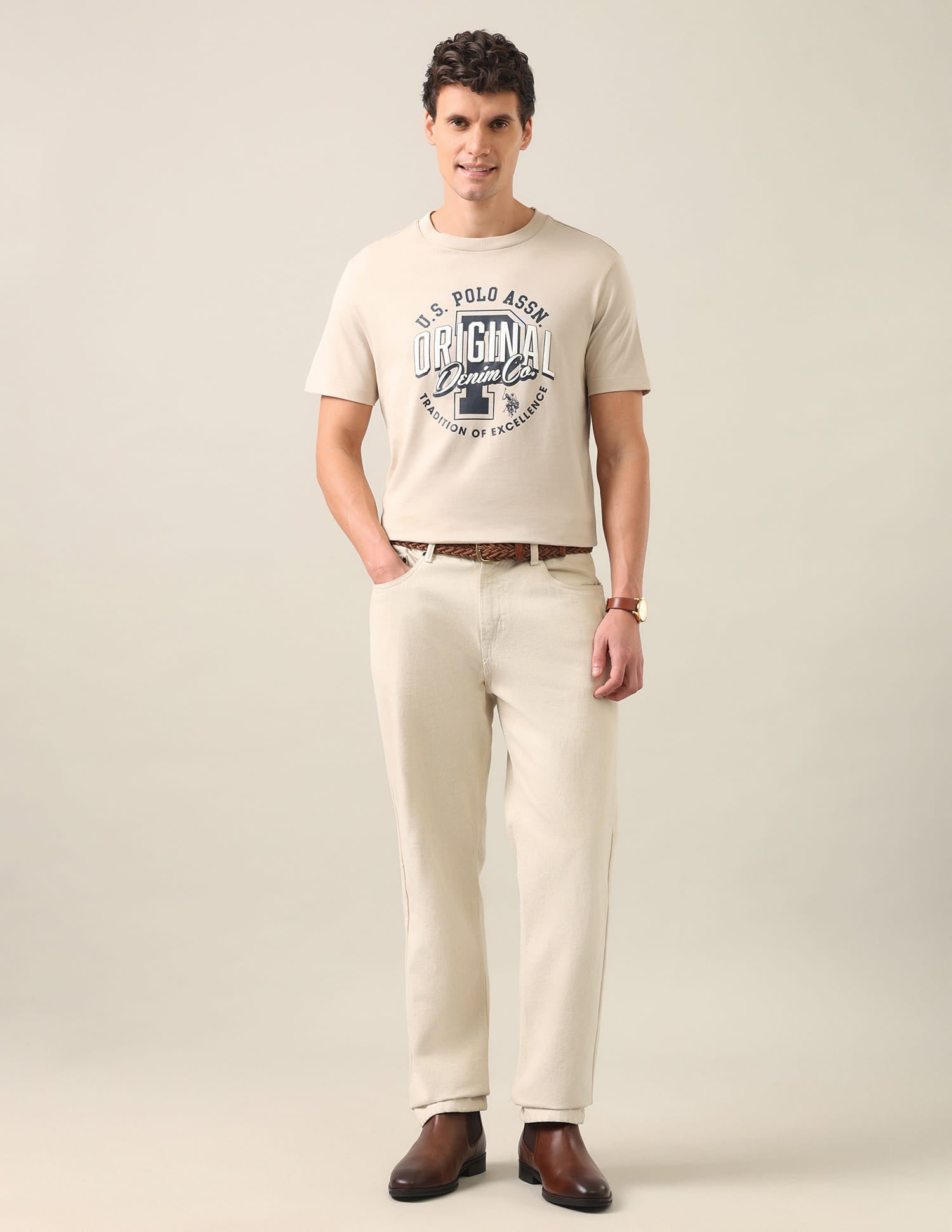 Graphic Printed Regular Fit T-Shirt Beige - U.S. Polo Assn. India | Large