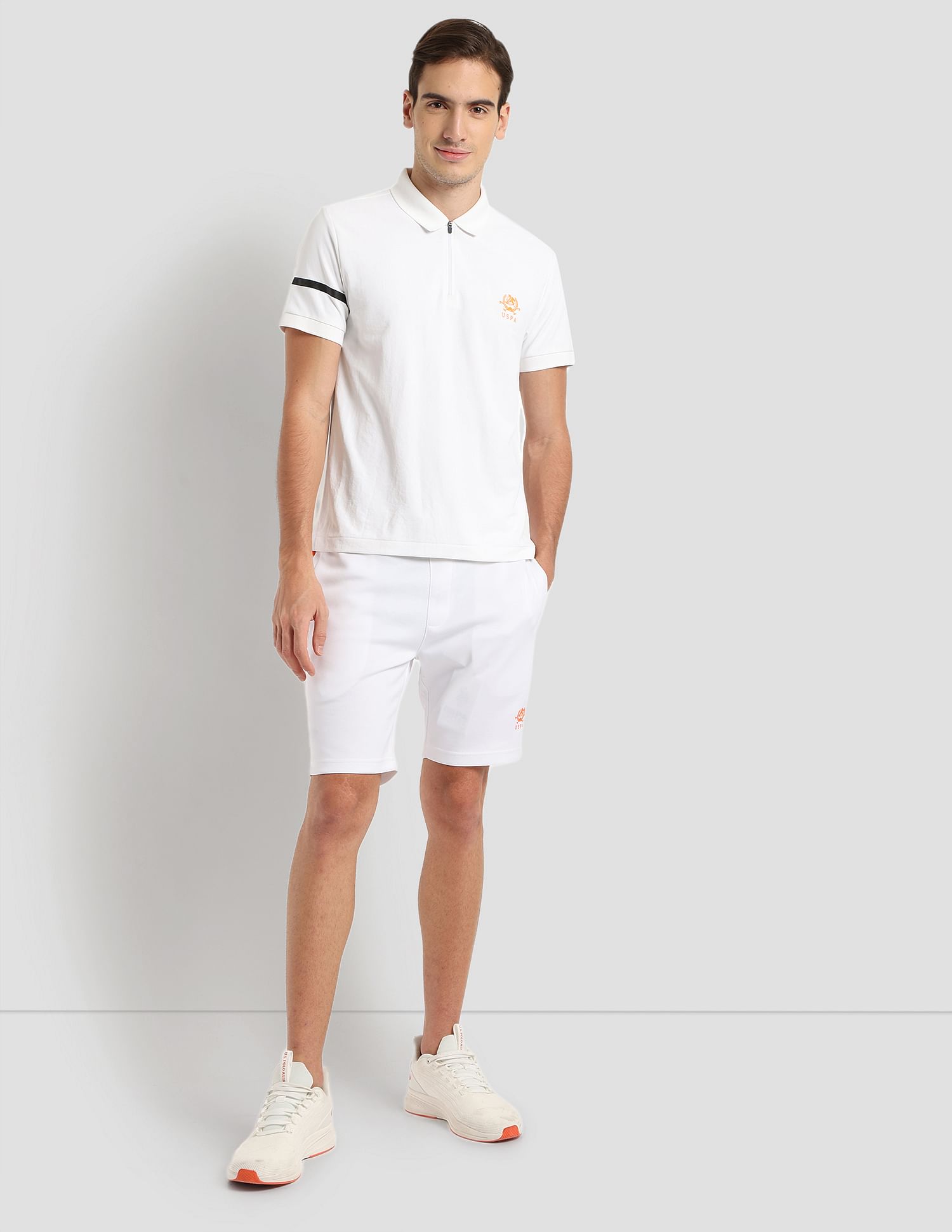 Polyester Zipper Sport Polo Shirt White - U.S. POLO ASSN. | Large