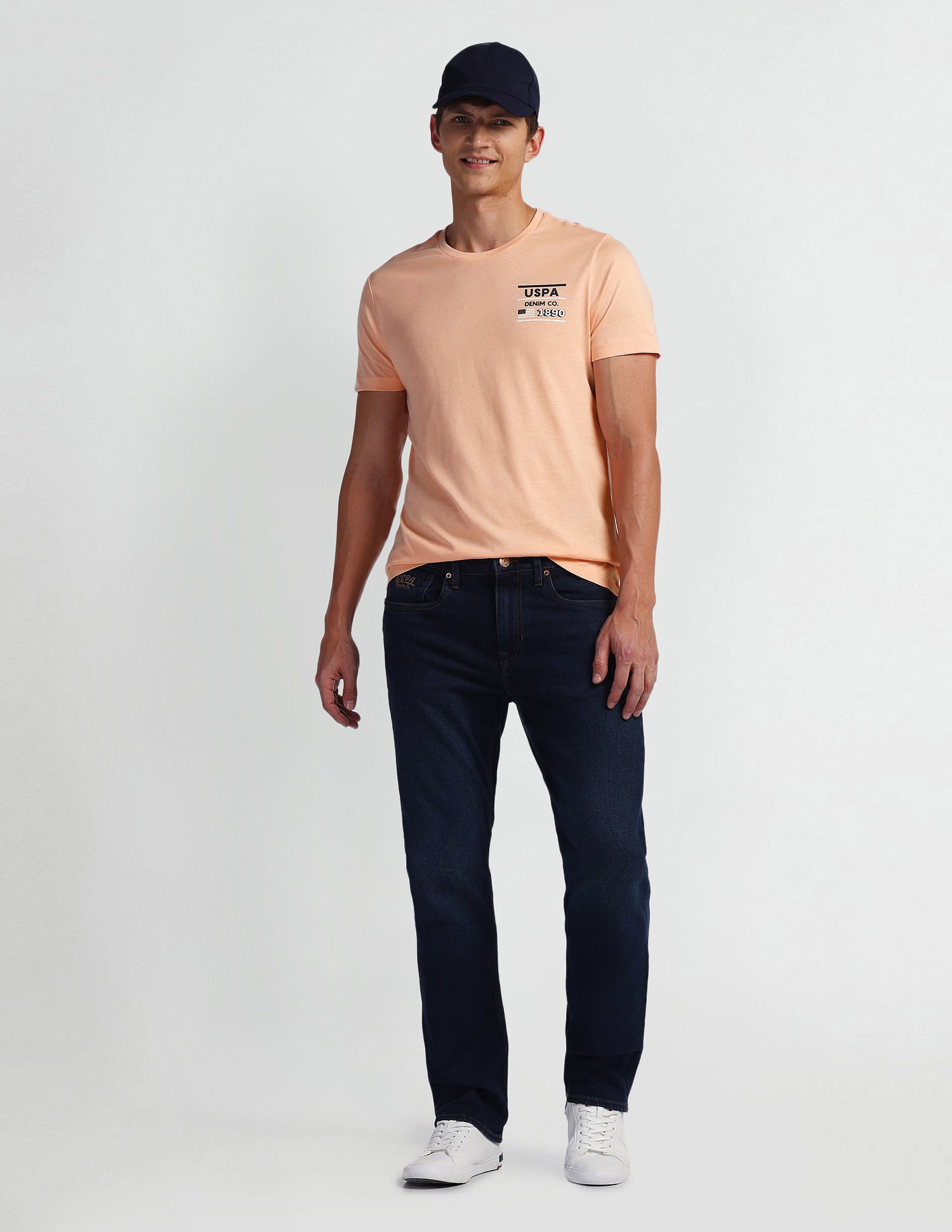 Brand Print Muscle Fit T-Shirt Peach - U.S. Polo Assn. India | Large
