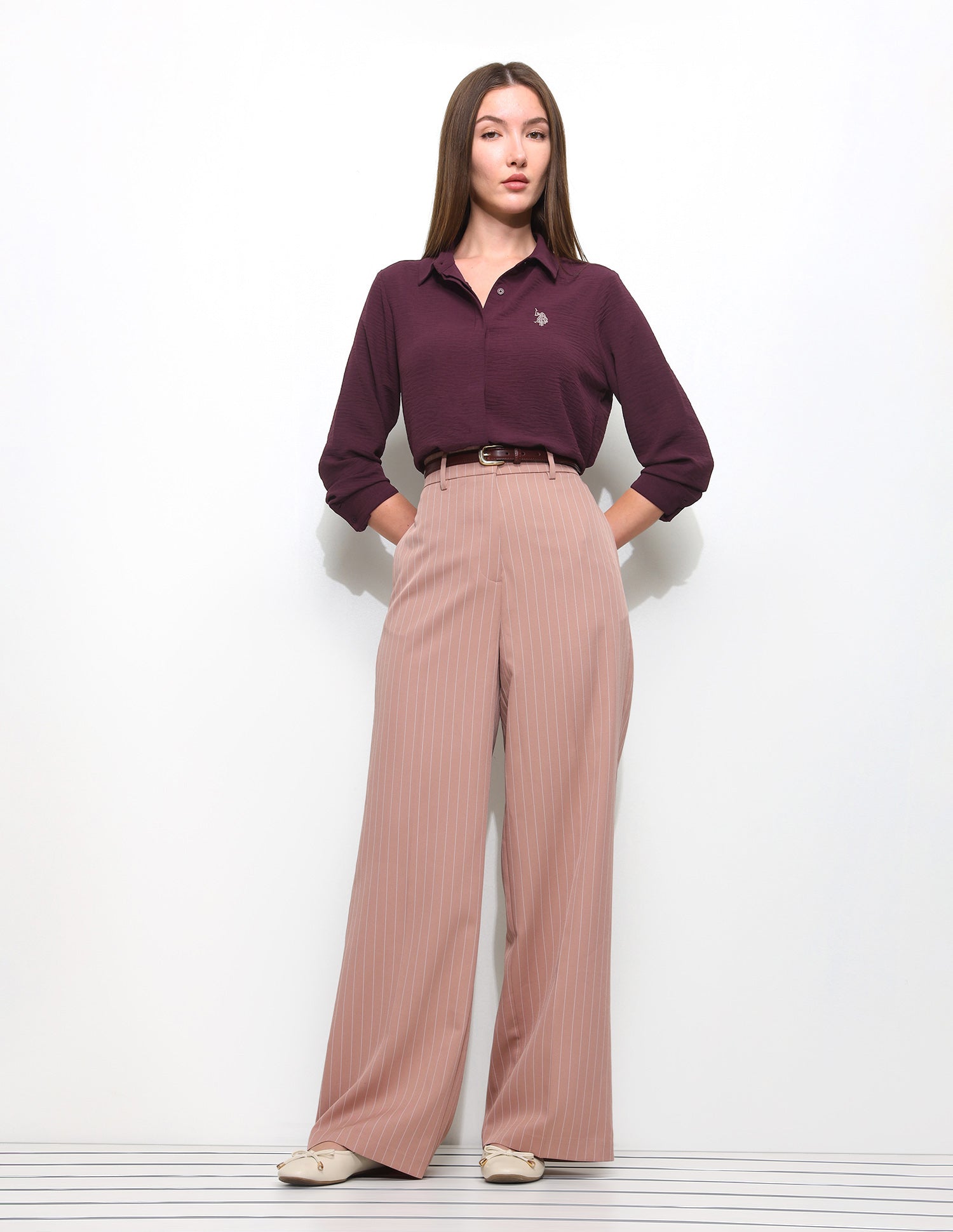 Textured Regular Fit Shirt Maroon - U.S. Polo Assn. India | Large