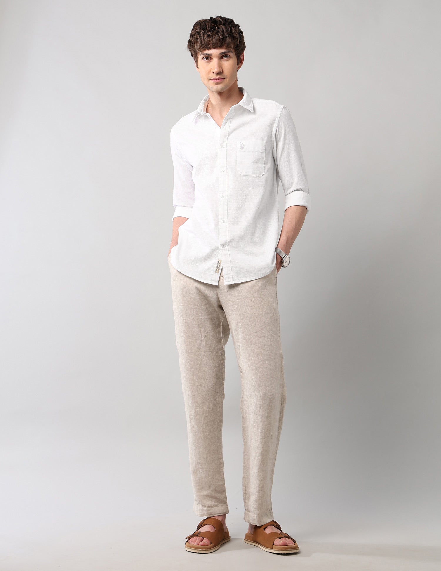 Textured Pure Cotton Shirt White - U.S. Polo Assn. India | Large