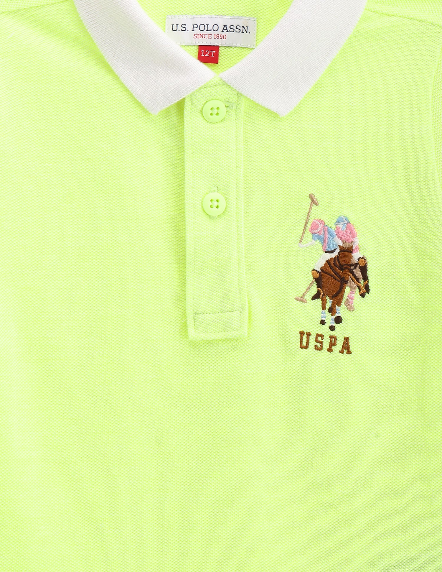 Boys Solid Cotton Polo Shirt Neon Green - U.S. Polo Assn. India | Large