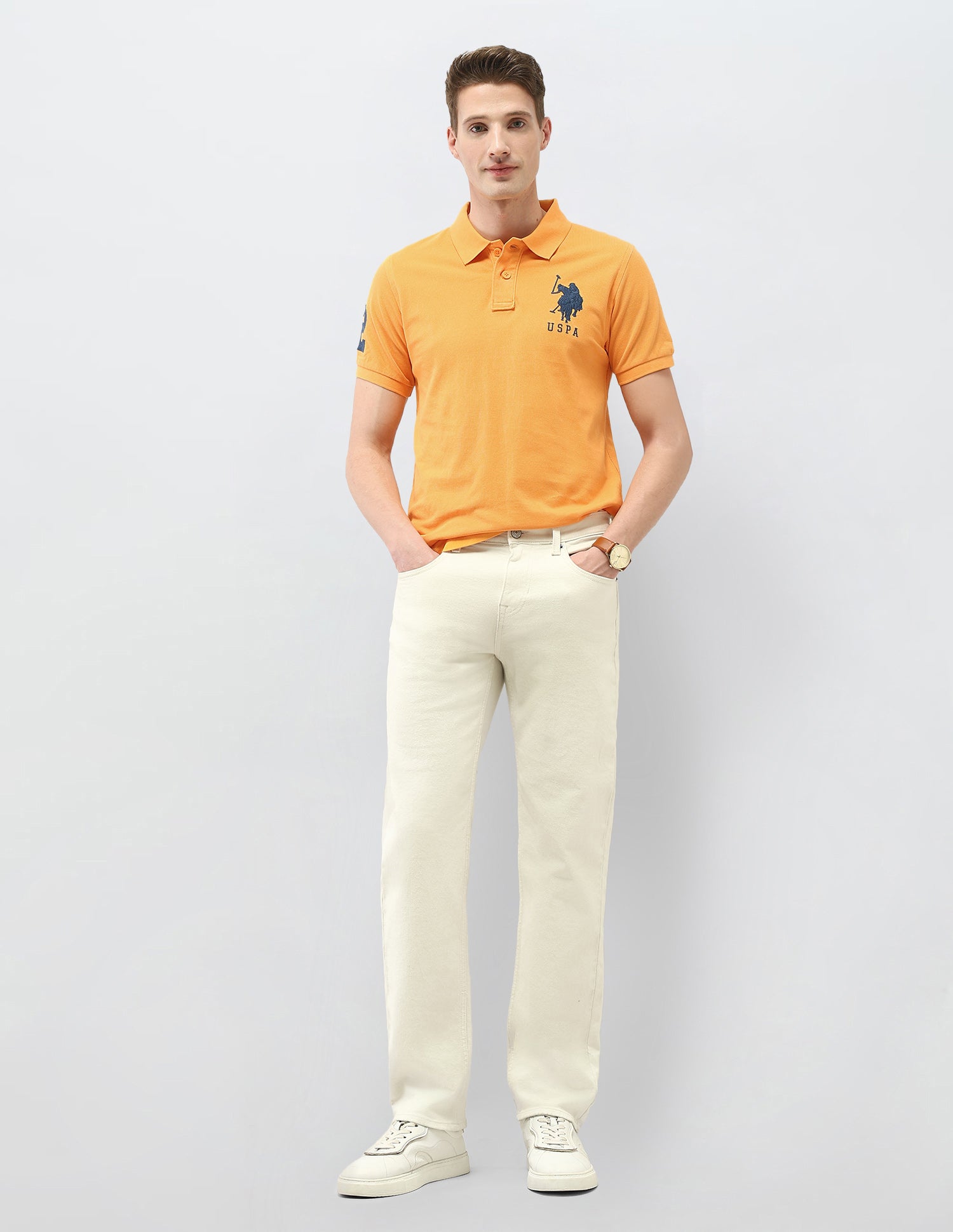 Solid Slim Fit Polo Shirt Mustard - U.S. Polo Assn. India | Large