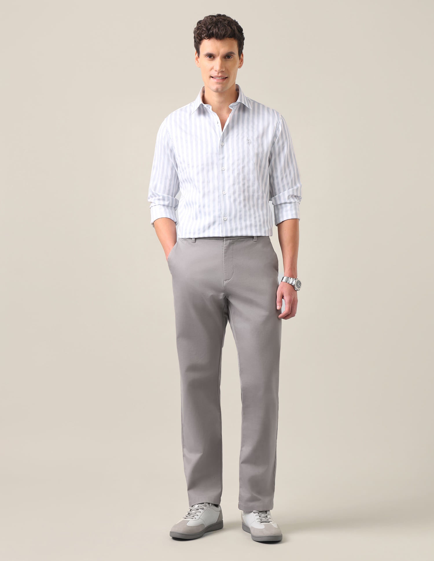 Vertical Striped Tailored Fit Shirt Grey - U.S. Polo Assn. India | Large