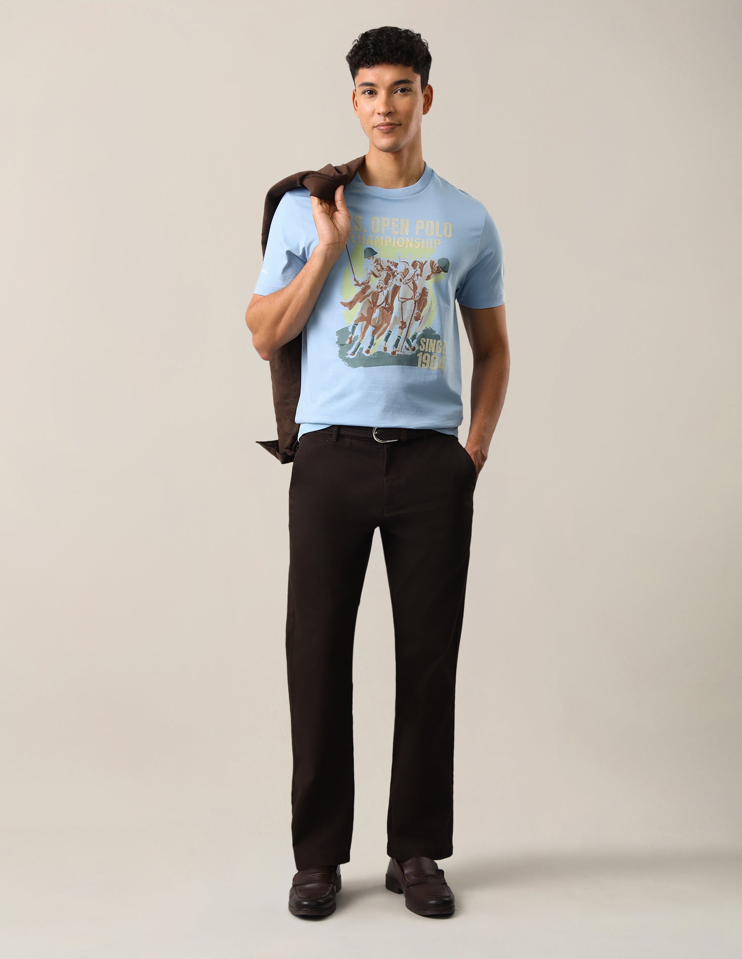 Graphic Brand Printed Slim Fit T-Shirt Light Blue - U.S. Polo Assn. India | Large