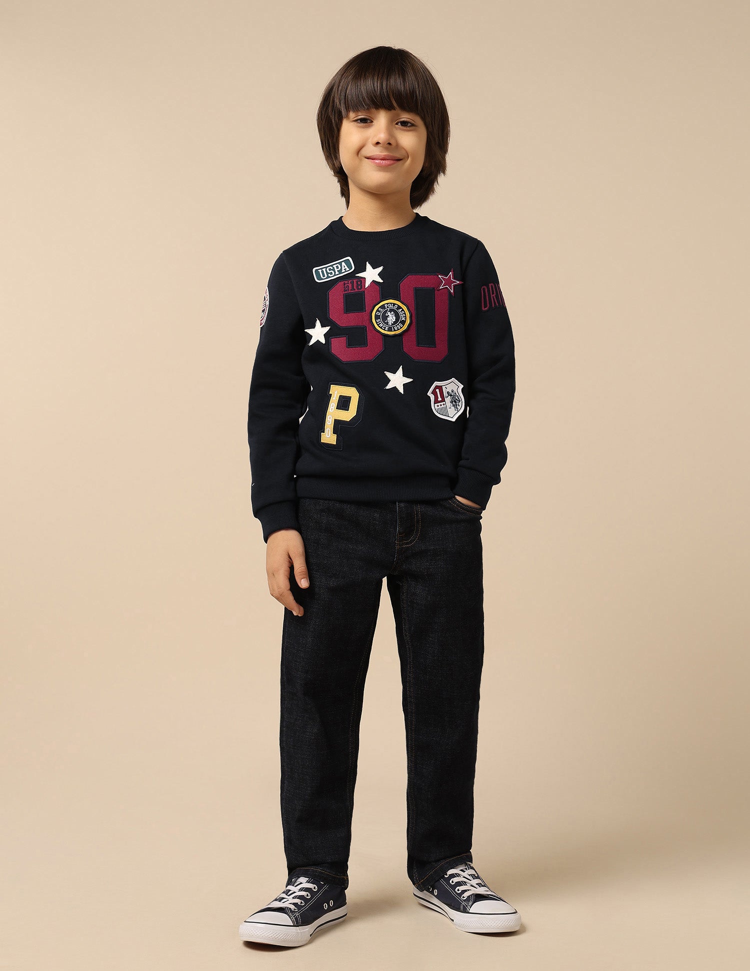 Boys Appliqued Regular Fit Sweatshirt Navy - U.S. POLO ASSN. | Large