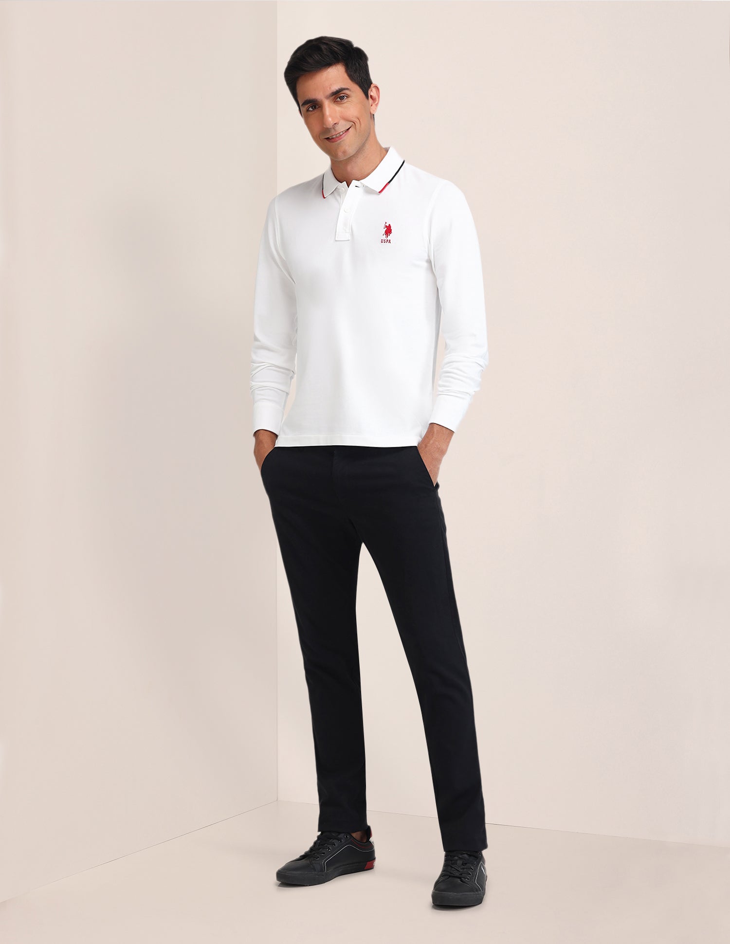 Solid Pattern Slim Fit Polo Shirt White - U.S. POLO ASSN. | Large