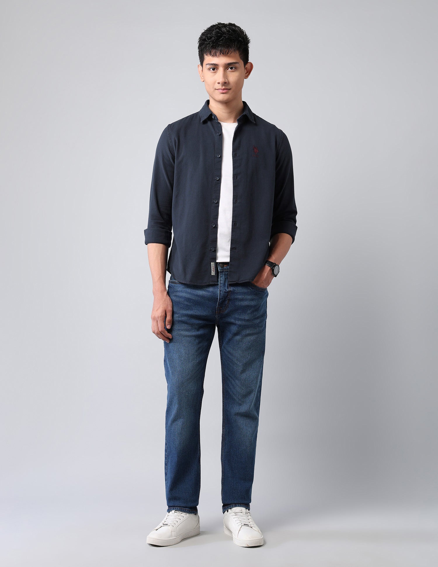 Pure Cotton Dobby Shirt Navy - U.S. Polo Assn. India | Large