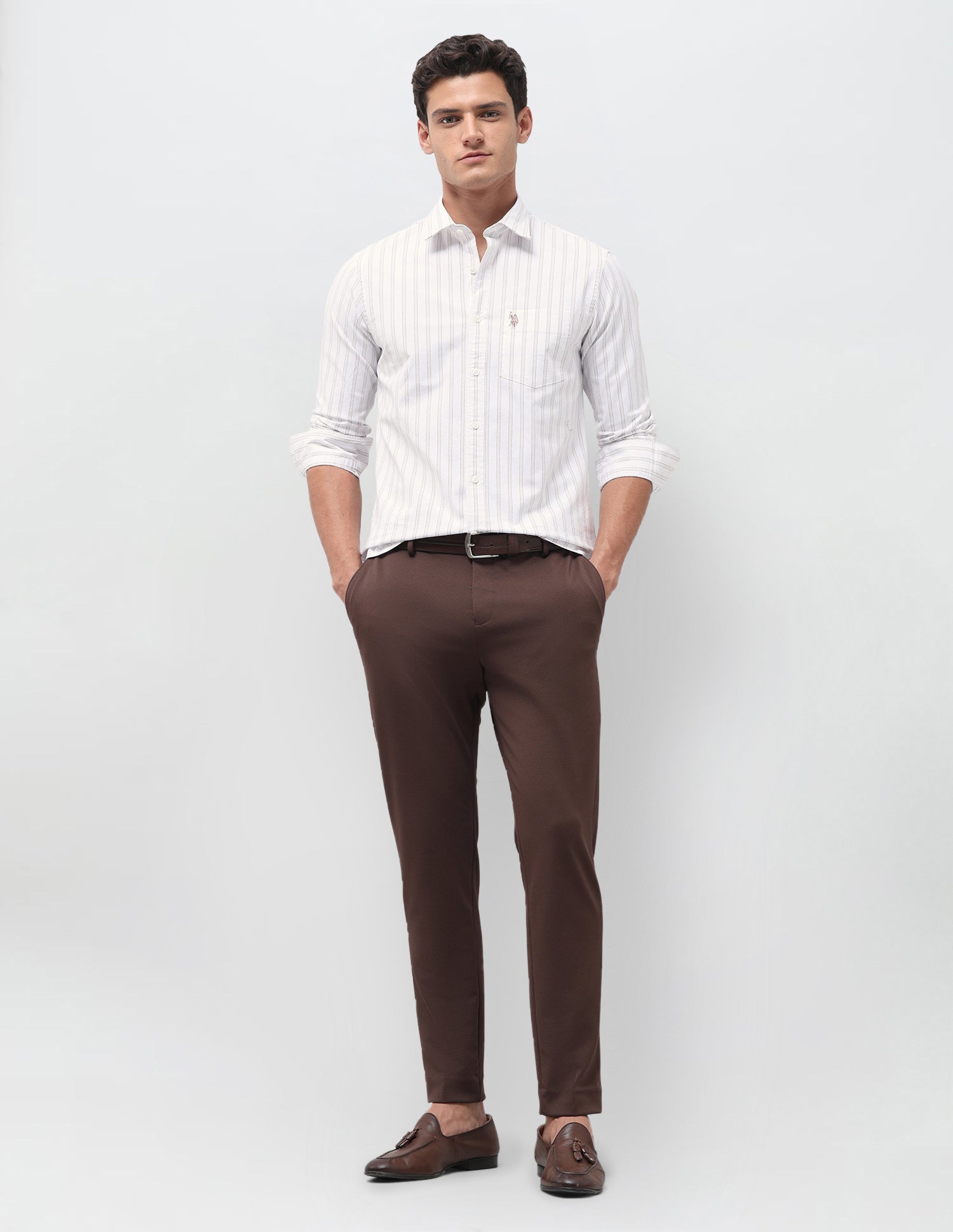 Vertical Striped Oxford Shirt Khaki - U.S. Polo Assn. India | Large