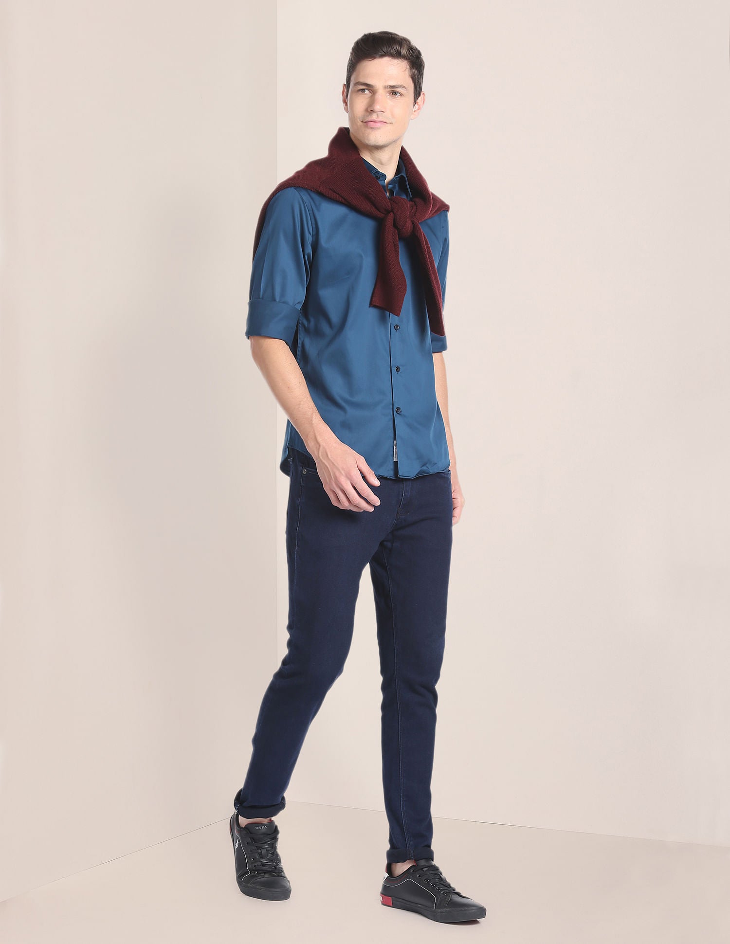 Solid Sateen Shirt Teal - U.S. POLO ASSN. | Large