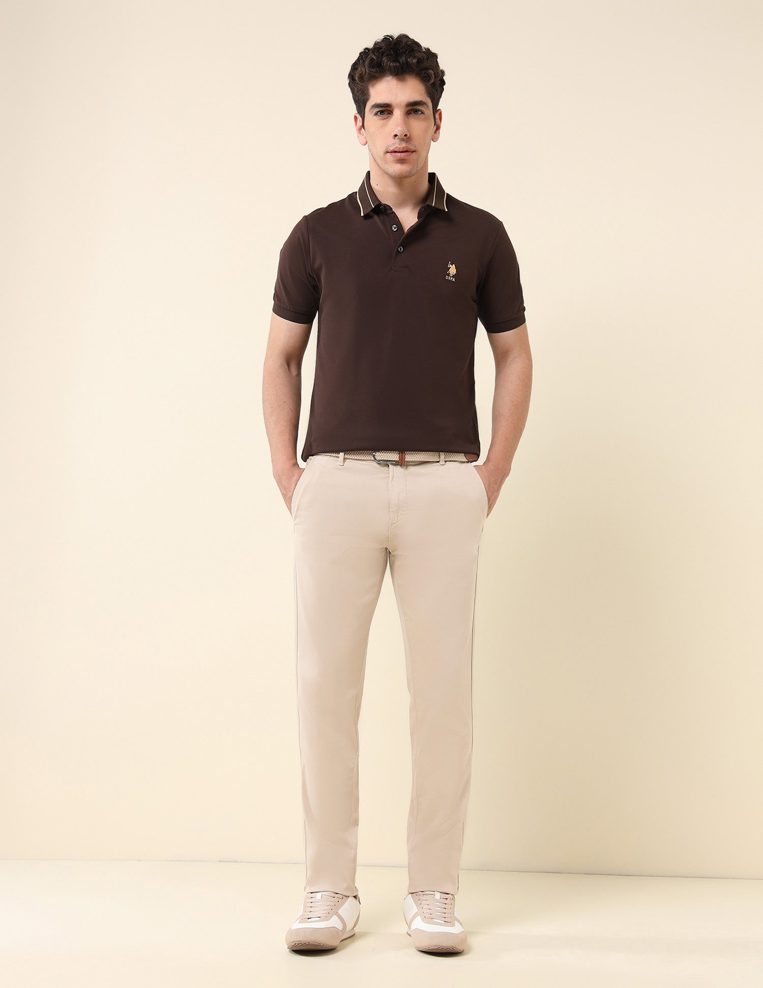 Austin Slim Fit Twill Trousers Beige - U.S. Polo Assn. India | Large