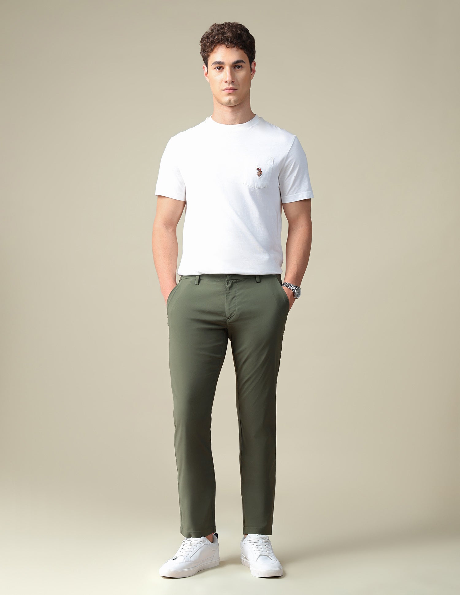 Denver Slim Fit Mid Rise Trousers Olive - U.S. Polo Assn. India | Large