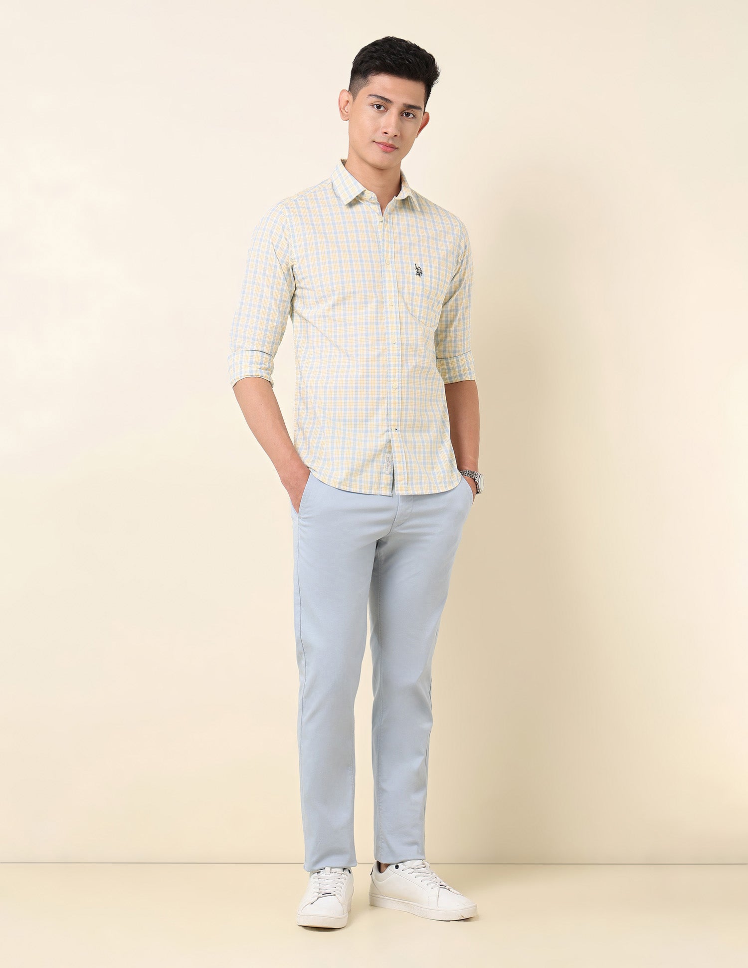 Pure Cotton Grid Tattersall Checked Shirt Yellow - U.S. Polo Assn. India | Large
