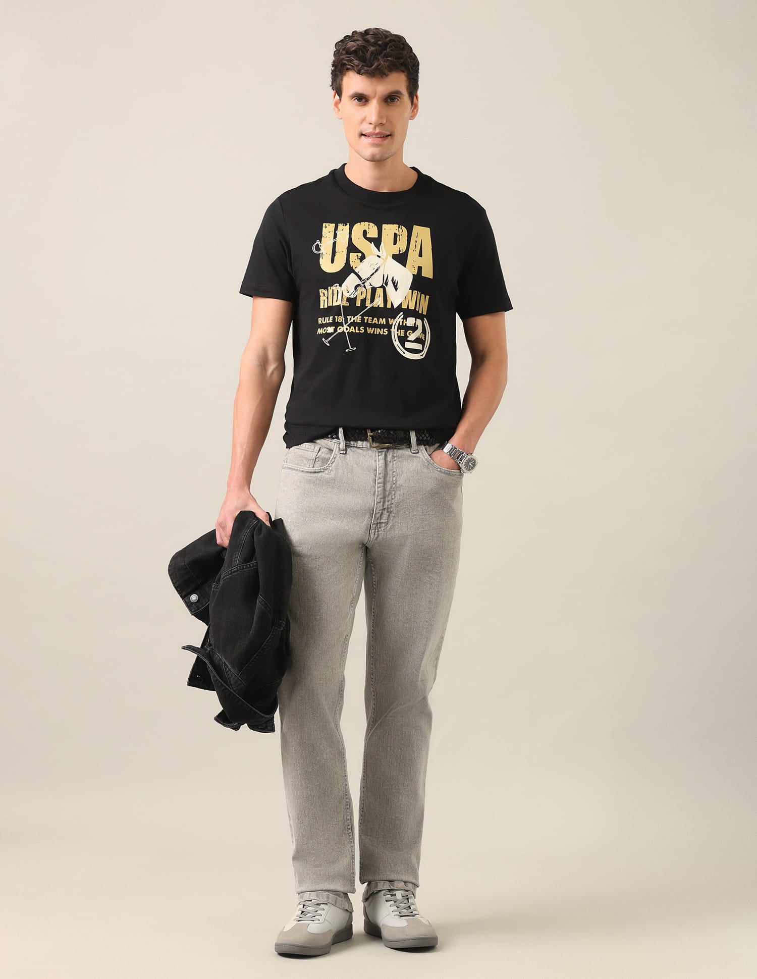 Graphic Brand Printed Regular Fit T-Shirt Black - U.S. Polo Assn. India | Large