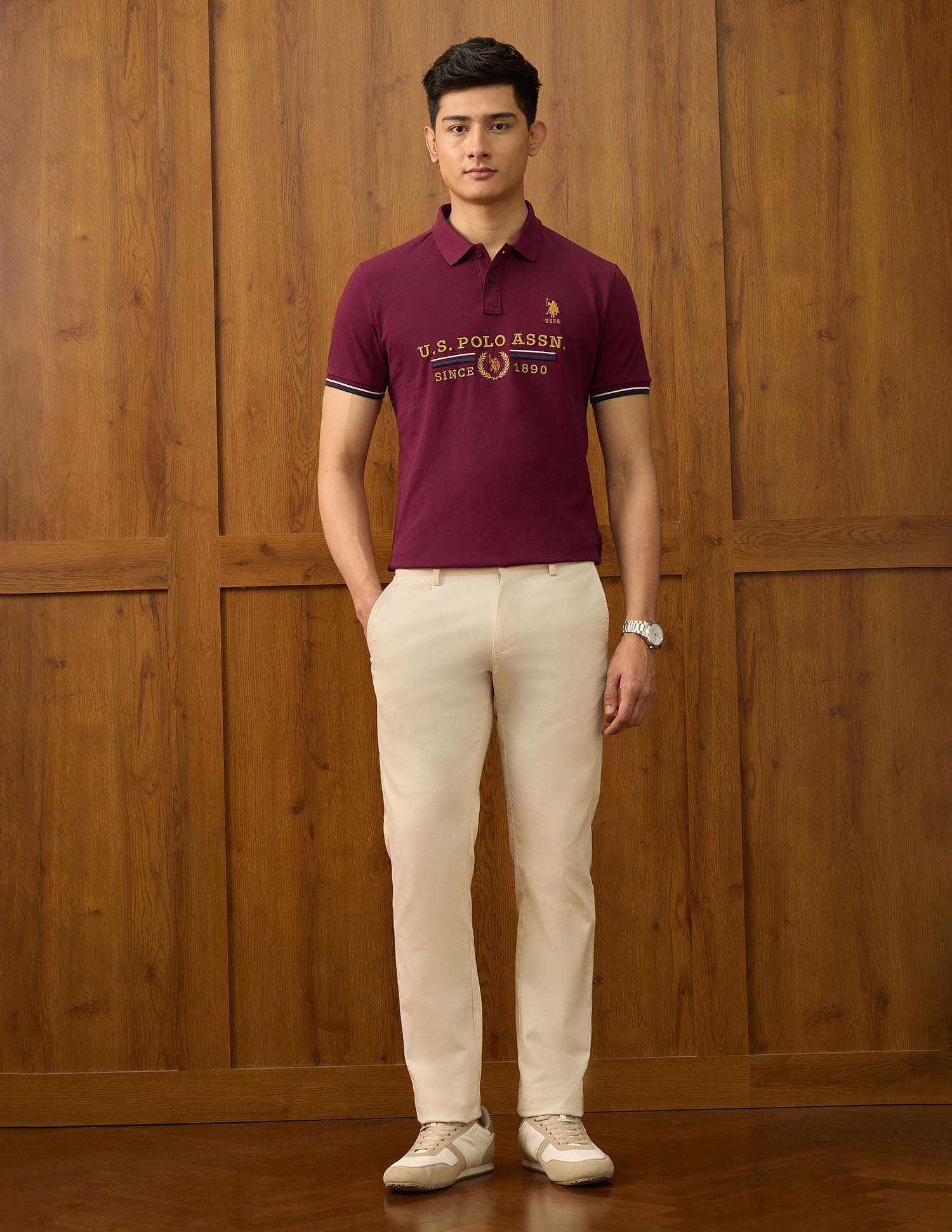 Brand Embroidered Varsity Polo Shirt Dark Red - U.S. POLO ASSN. | Large