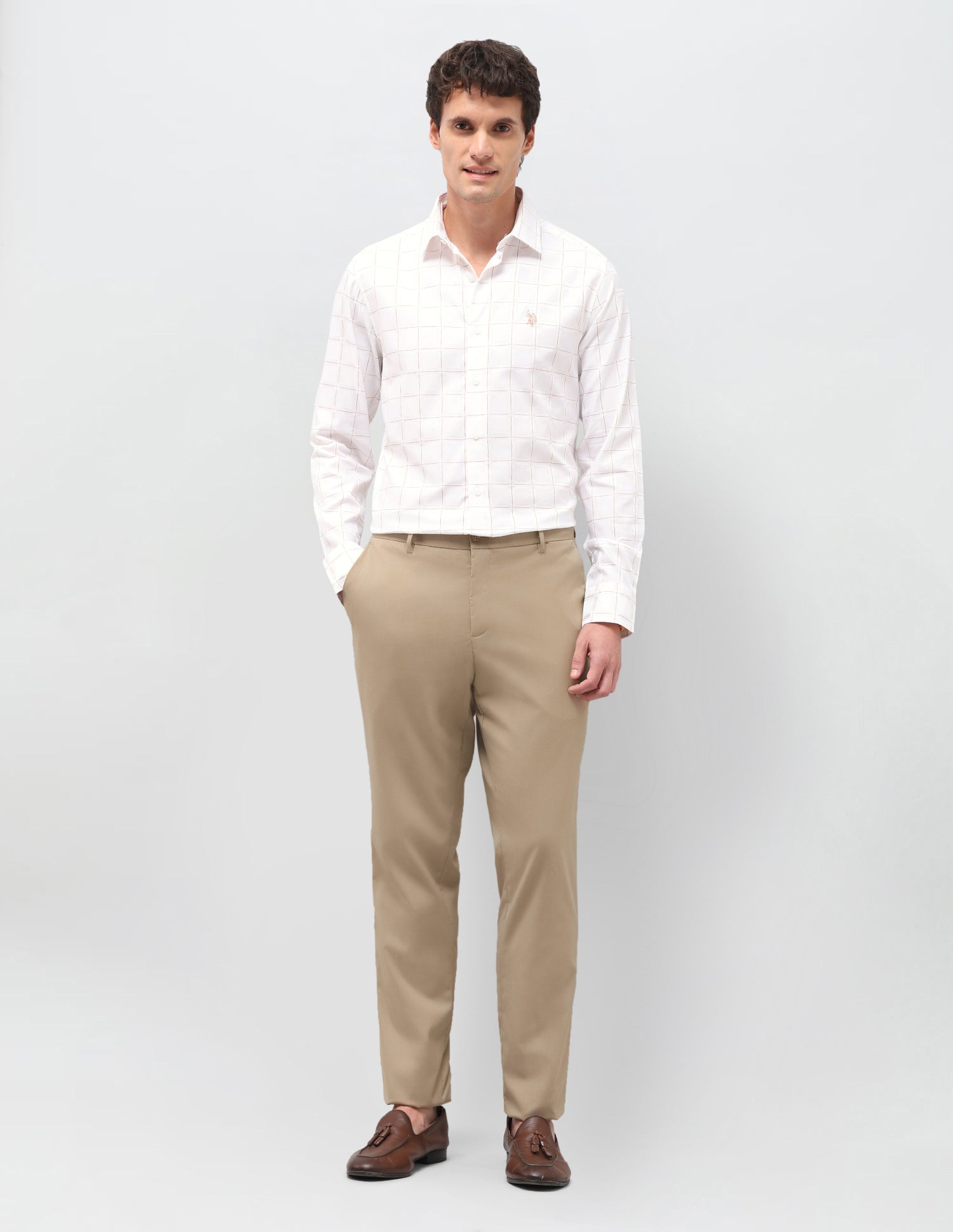Windowpane Checked Satin Shirt White - U.S. Polo Assn. India | Large