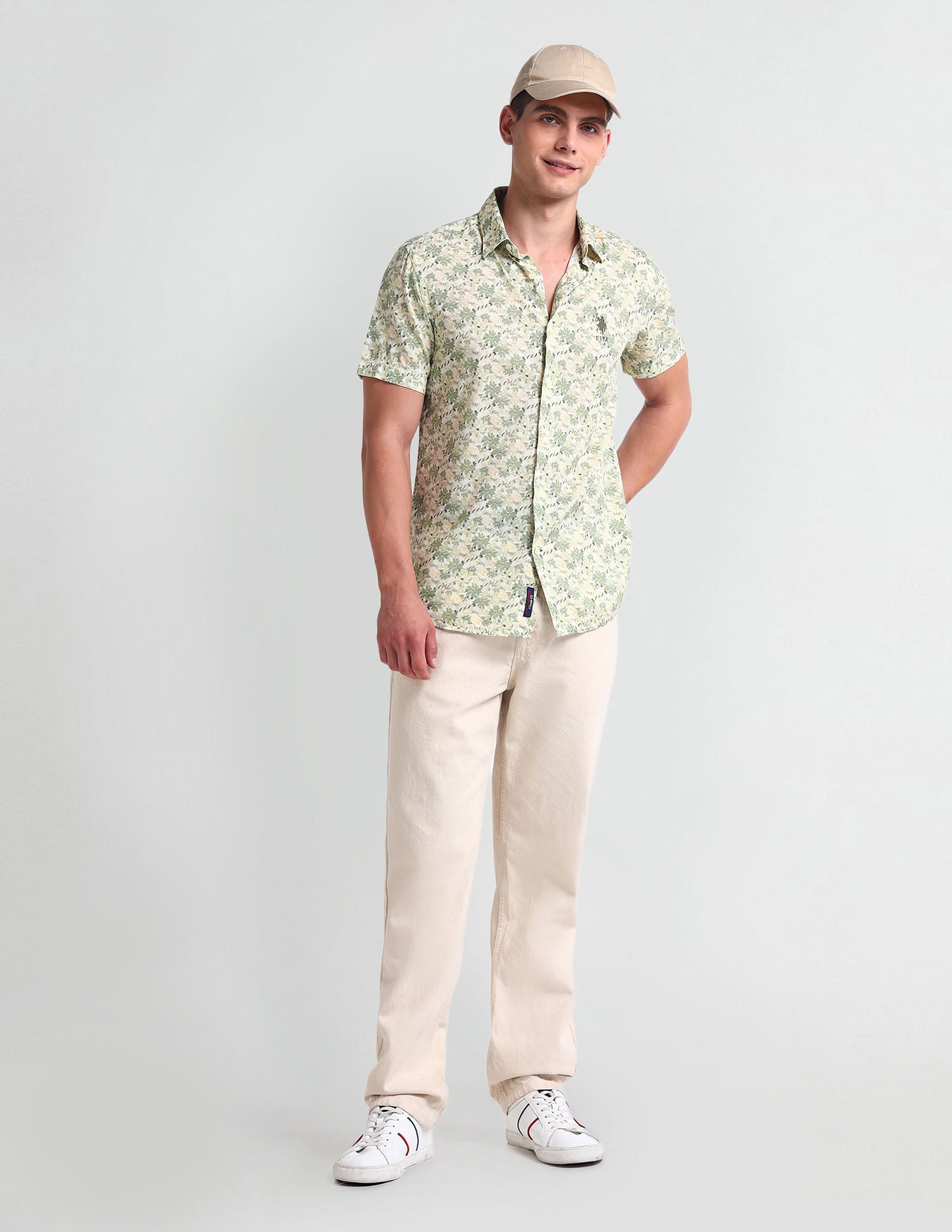 Floral Print Slim Fit Shirt Green - U.S. Polo Assn. India | Large