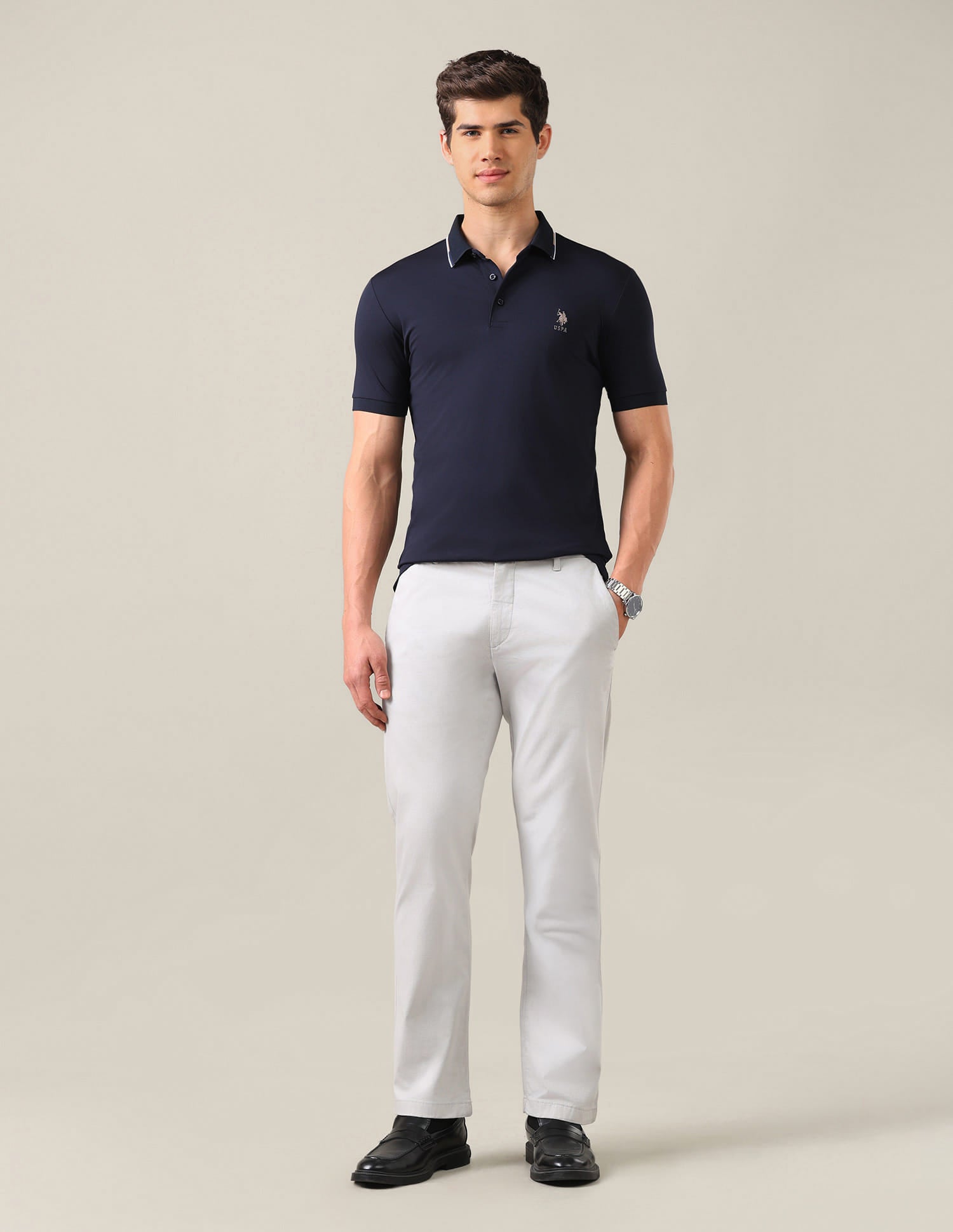 Solid Slim Fit Polo Shirt Blue - U.S. Polo Assn. India | Large