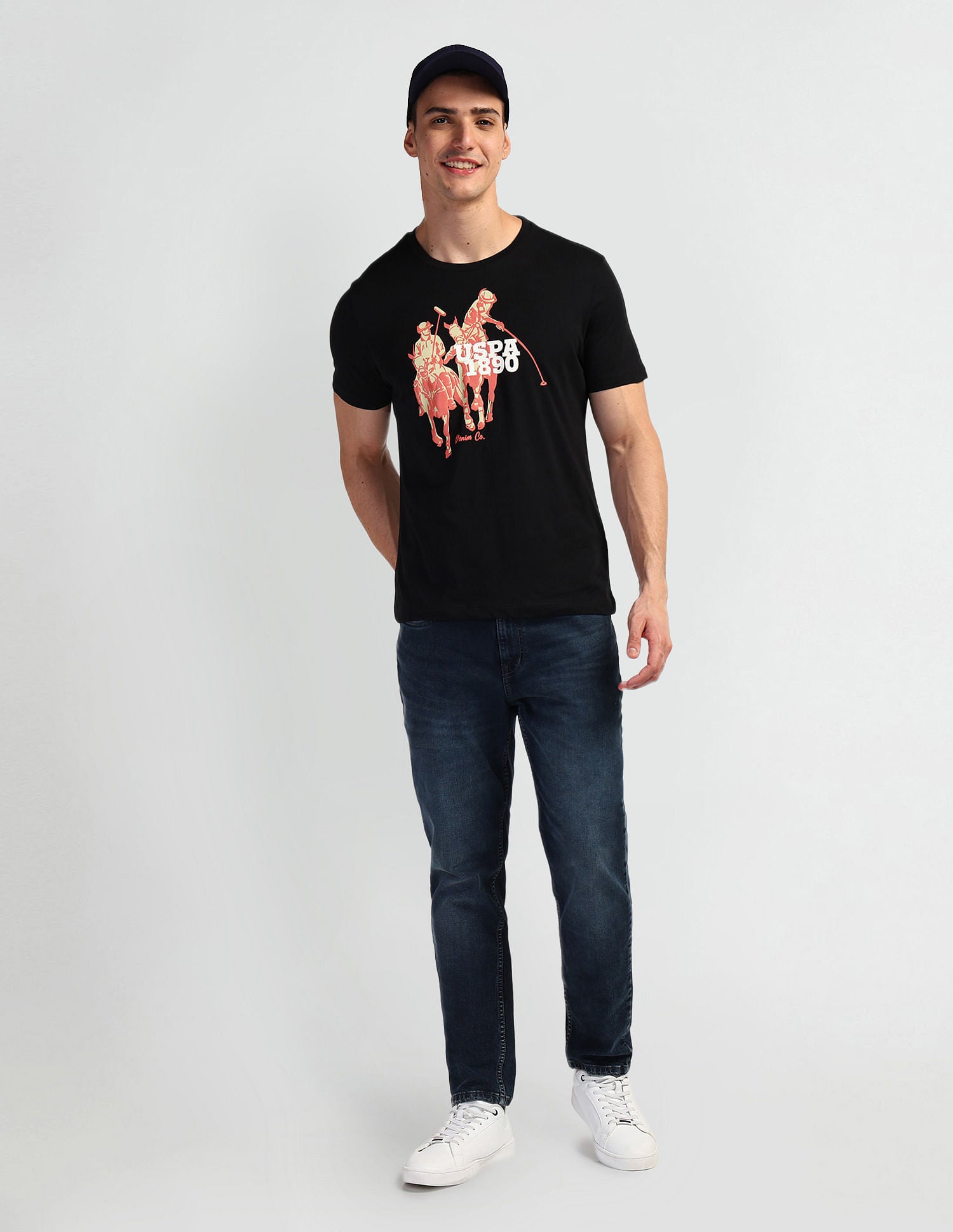 Brand Print Muscle Fit T-Shirt Black - U.S. Polo Assn. India | Large